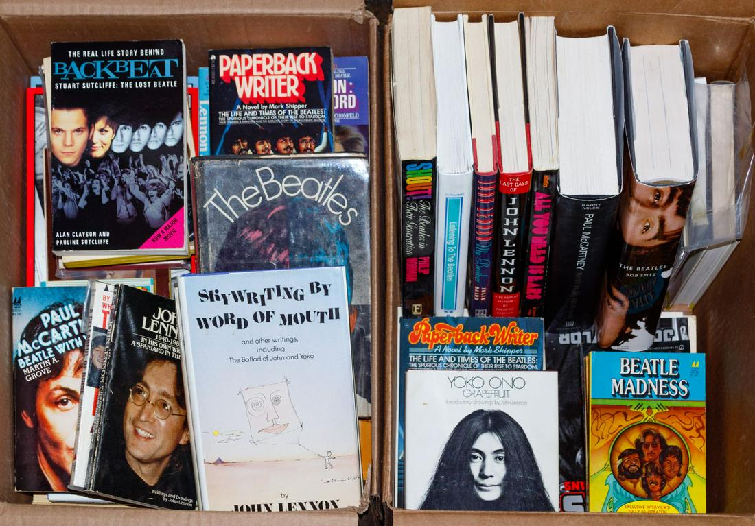 Beatles Book Assortment: Beatles Book Assortment Approximately ninety-five books about the Beatles, some authored by John Lennon or Paul McCartney, paperbacks, songbooks and hardcovers; featuring first edition 'The Penquin' b