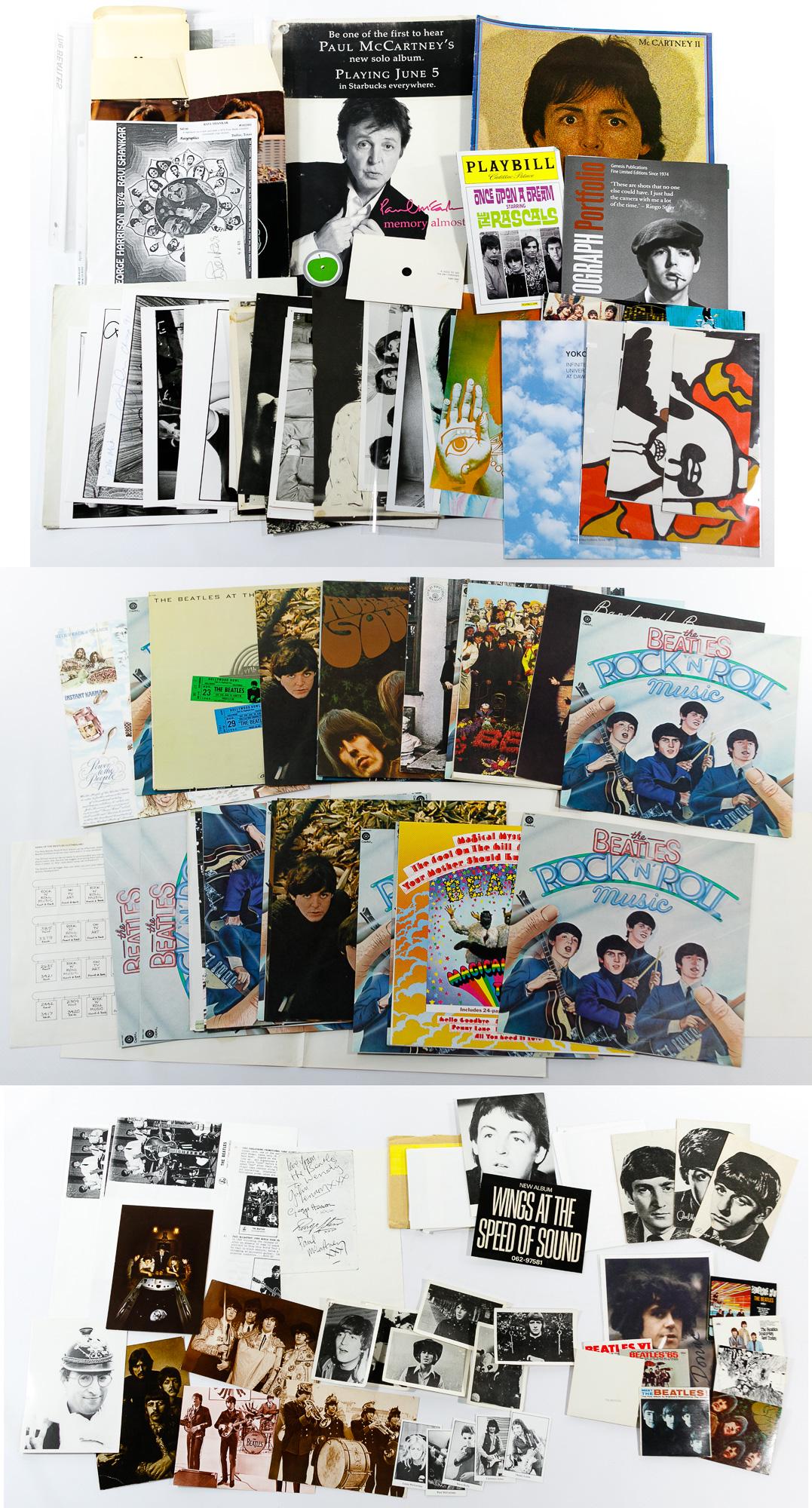 Beatles Photograph and Promotional Assortment: Beatles Photograph and Promotional Assortment Including black and white photographs, twenty-eight album cover promotion, McCartney 'Memory Almost Full' (2007) Starbucks promotion poster, mini chewing