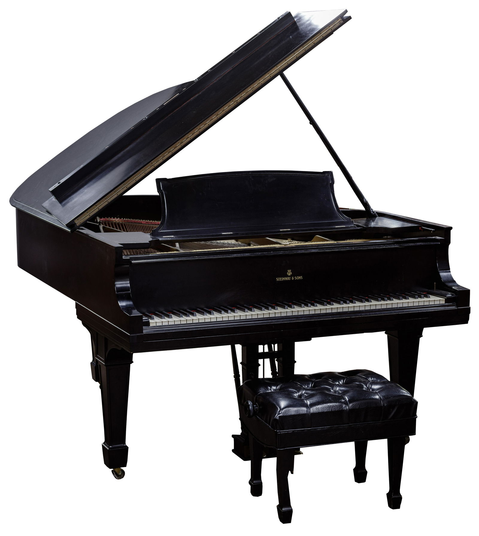 Steinway & Sons Salon Grand Piano and Bench: Steinway & Sons Salon Grand Piano and Bench Serial #155359 Model A dating to 1912 having matte ebony finish and adjustable bench Condition: Good, overall moderate wear consistent with age and normal u
