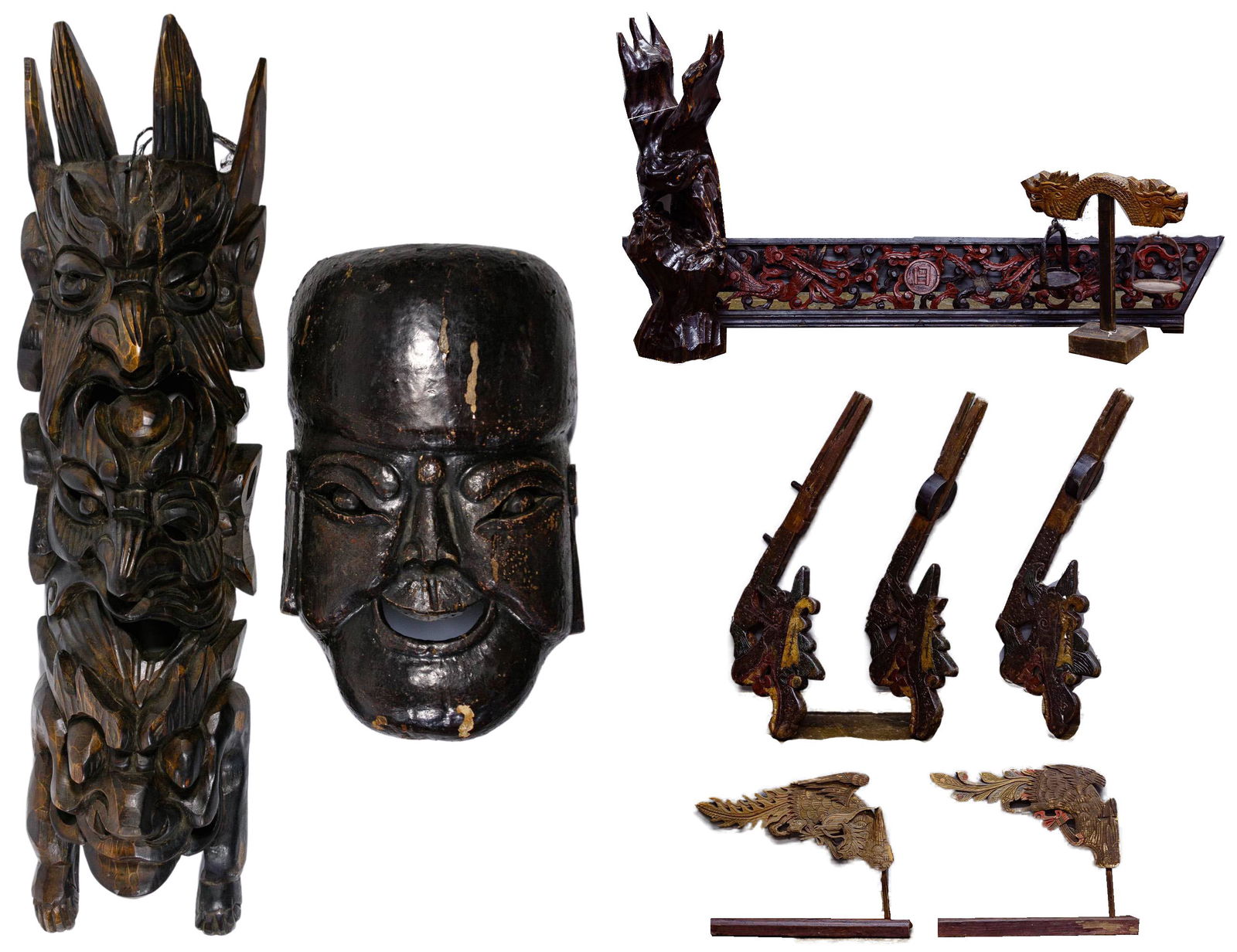 Asian Carved Wood Wall Hanging and Decorative Object (1 of 4)