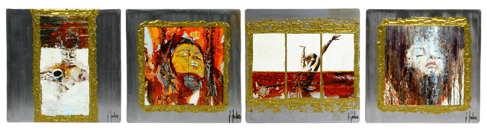 Unknown Artist (American, 20th Century) Acrylics on (1 of 9)