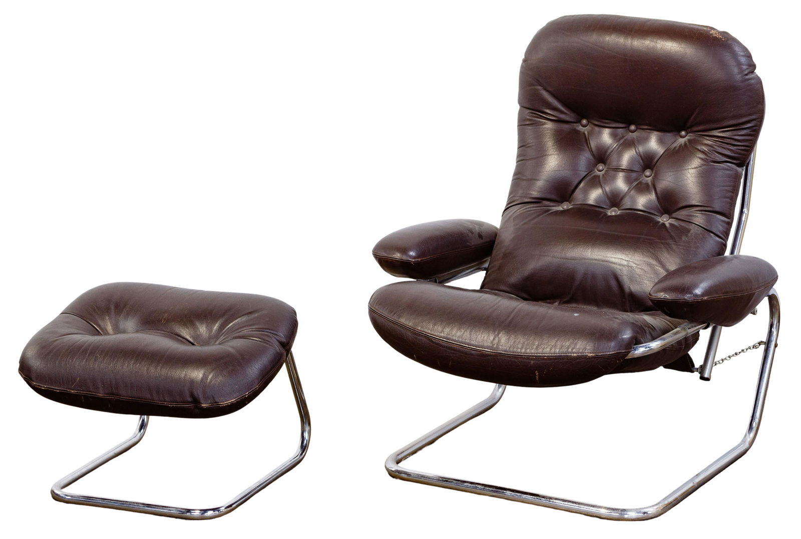 MCM Leather and Chrome Chair and Ottoman (1 of 4)