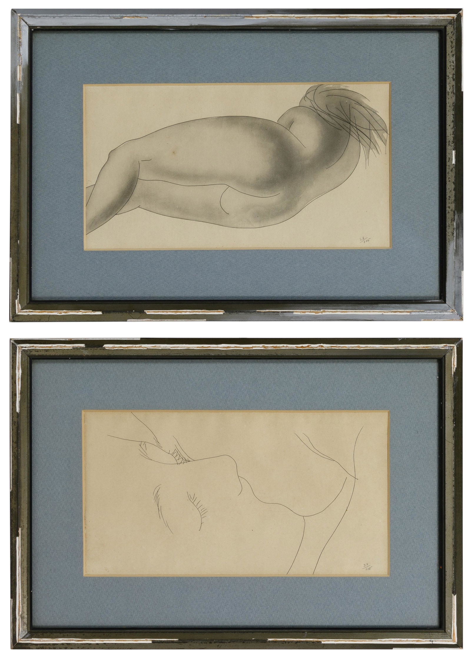 (After) Hans Erni (Swiss, 1909-2015) Drypoint Etchings: (After) Hans Erni (Swiss, 1909-2015) Drypoint Etchings 1909, undated, unsigned, both pencil numbered 33/115 lower right, depicting a lounging female and two people kissing; pulled from Paul Eluard 'So