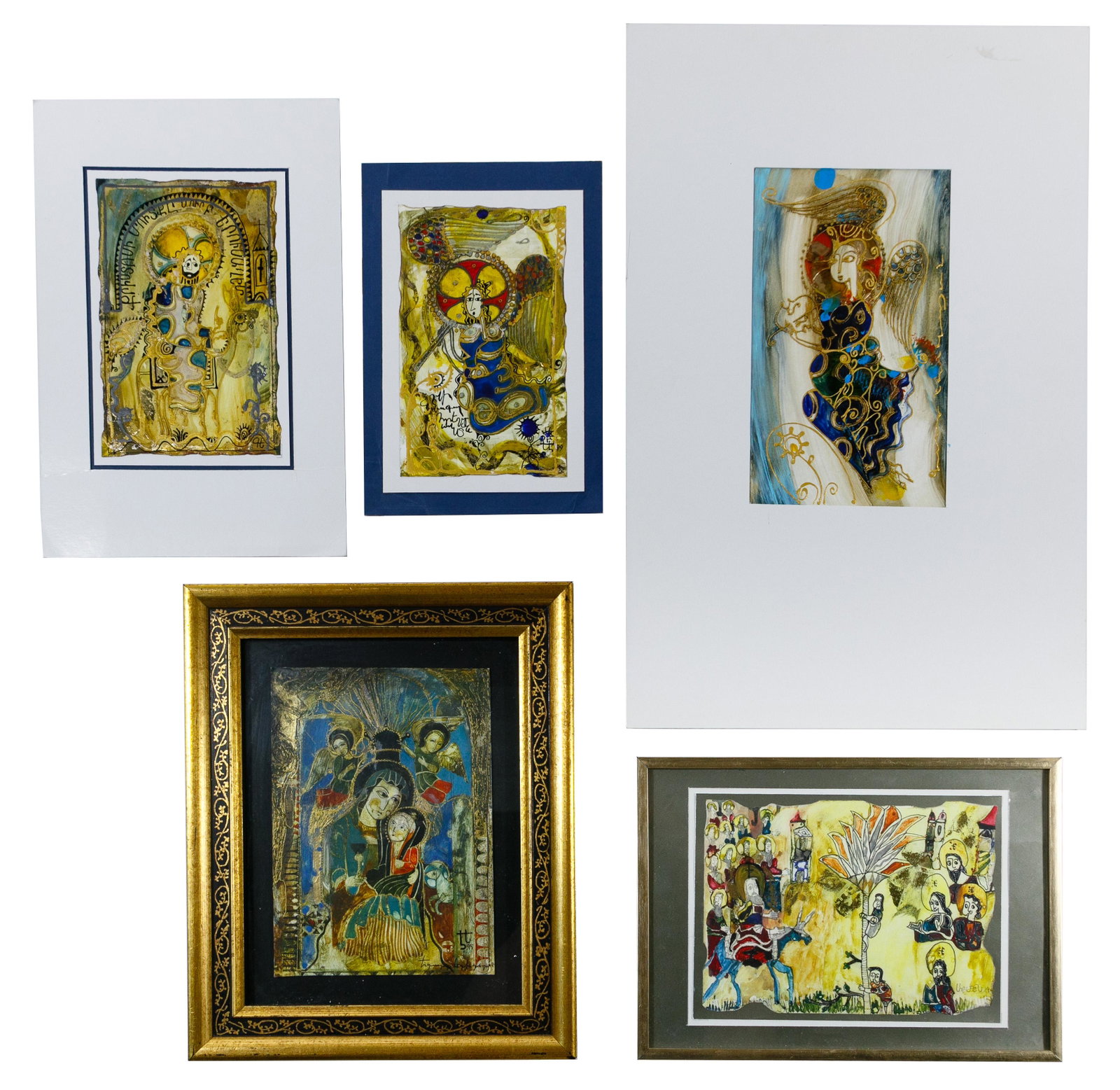Edouard Edigarian (Armenian, b.1943) Mixed Media: Edouard Edigarian (Armenian, b.1943) Mixed Media Assortment Seven items including three dated 1999, four signed lower right, two are framed depicting the 'Madonna and Child' and 'Christ Riding a Donke