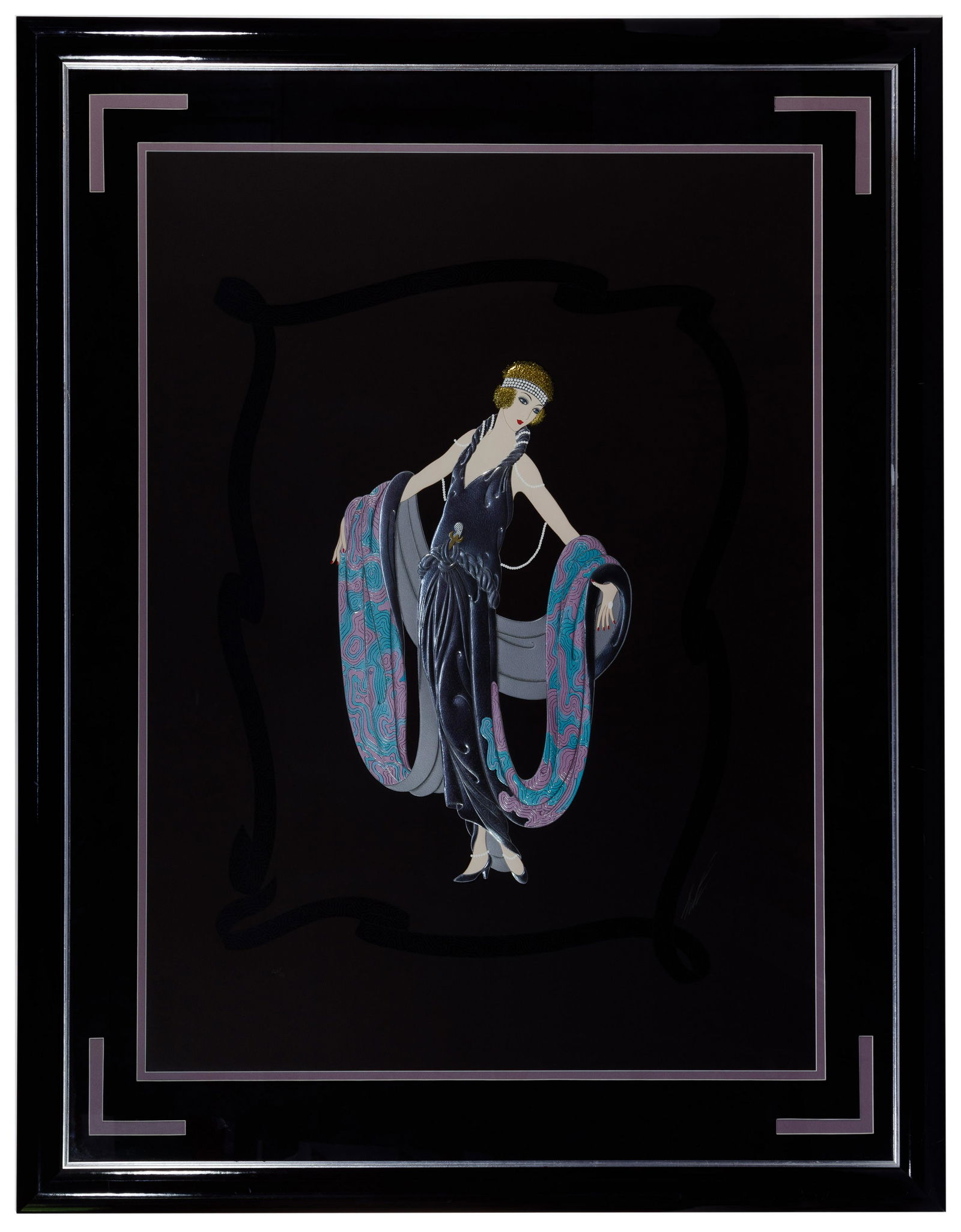 Erte (Romain de Tirtoff) (Russian / French, 1892-1990): Erte (Romain de Tirtoff) (Russian / French, 1892-1990) 'Gala' Embossed Serigraph Undated, signed lower right, #CLX/CCL lower left, matted in a glossy wood frame under acrylic Condition: Very Good, no