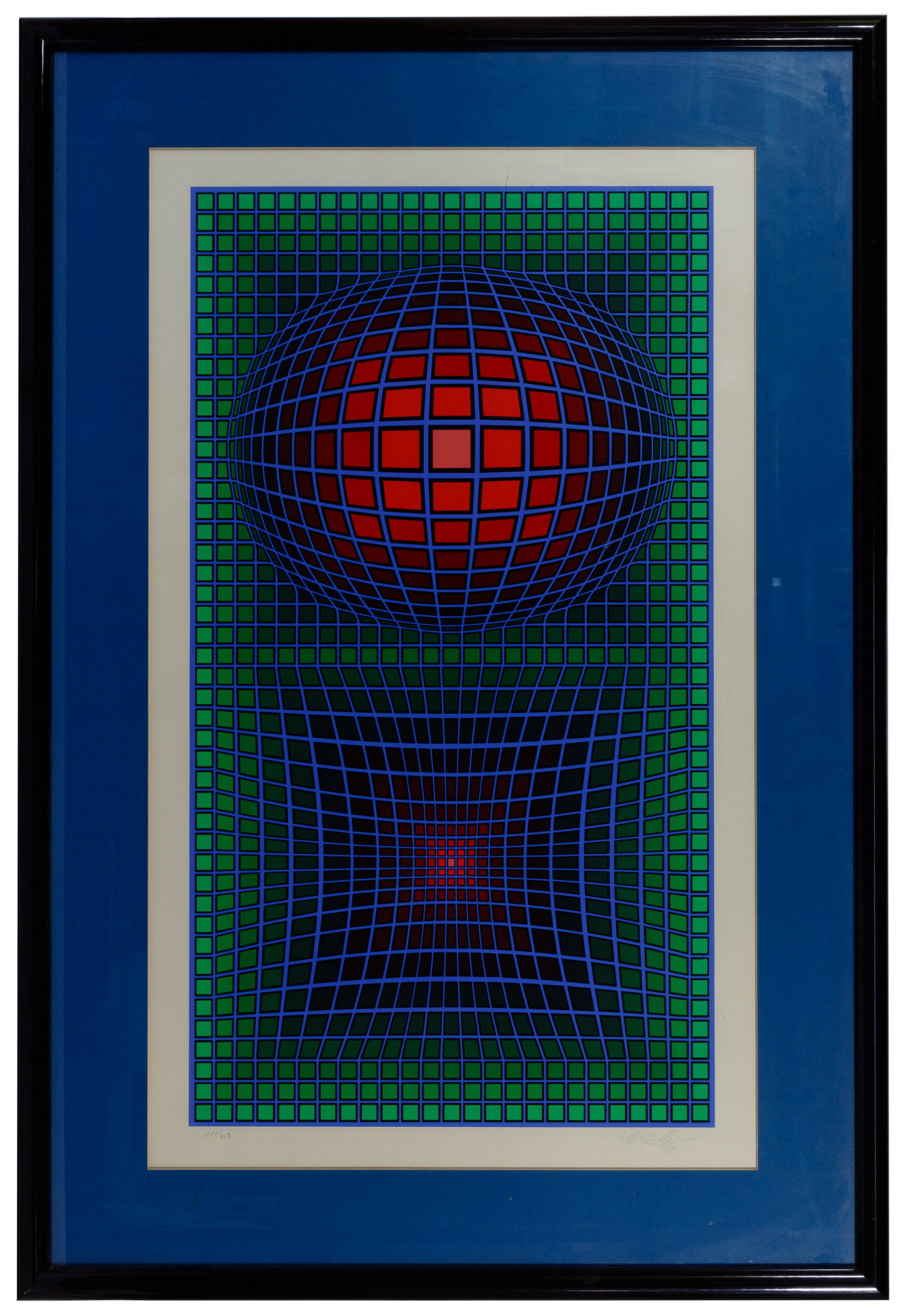 Victor Vasarely (Hungarian / French, 1906-1997): Victor Vasarely (Hungarian / French, 1906-1997) 'Composition in Green, Red and Violet' Serigraph Undated, signed lower right, #151/250 lower left, depicting an abstract geometric composition, matted i