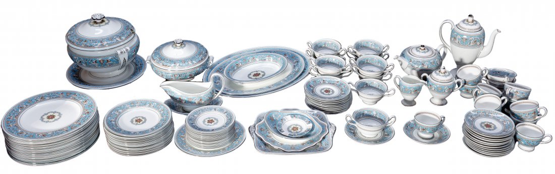 Wedgwood: Wedgwood 'Florentine Turquoise' Bone China Service One-hundred pieces including (13) dinner plates, a luncheon plate, (12) salad plates, a square salad plate, (12) bread and butter plates, (10) footed
