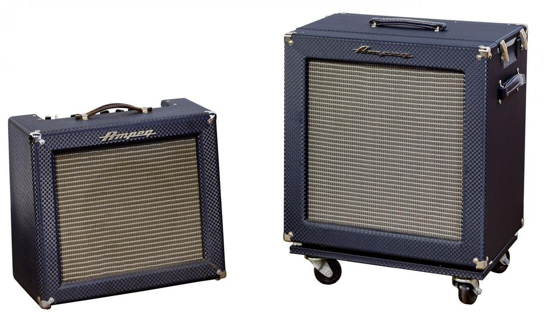 Ampeg ReverberRocket R-12-R and B-15 R Amplifiers: Ampeg ReverberRocket R-12-R and B-15 R Amplifiers Ampeg model R-12-R serial #4042461962, 18 Watt, 1 x 12-inch combination guitar amplifier having foot pedal, cover and original instructions; and model