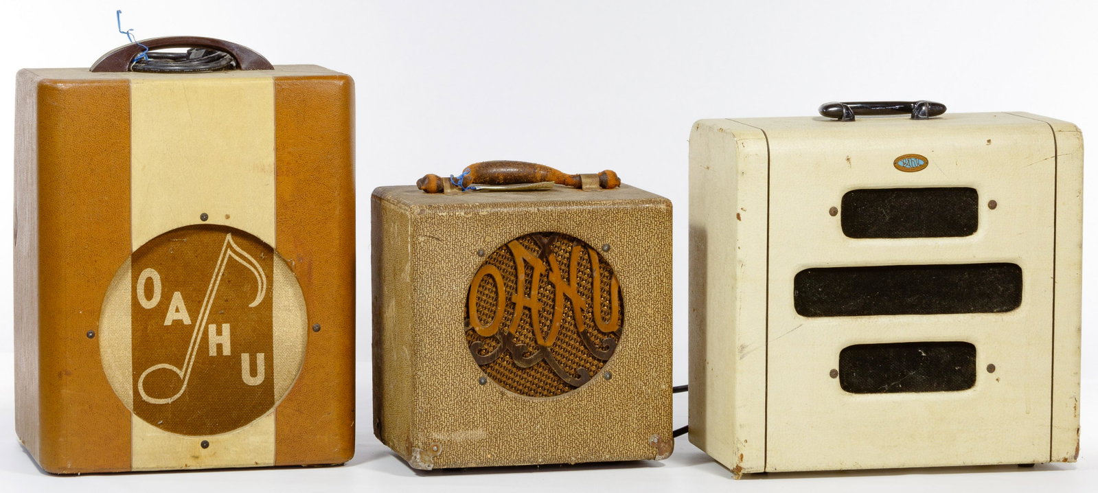 Oahu Amplifier Assortment: Oahu Amplifier Assortment Three items including a c.1945 Hawaiian having a Rola speaker and tubes, a 1948 Tone Master model 230K having tubes with two-tone fabric finish and a c.1955 Valco Chicago 51 