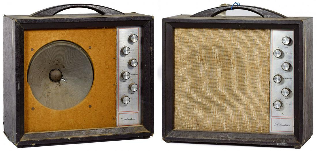 Silvertone 1472 Amplifiers: Silvertone 1472 Amplifiers Two model 1472 amplifiers each having four ports for microphone on the back, instruments and foot switch, 117 volts, 55 watts, on / off switch, power light and fuse knob; de
