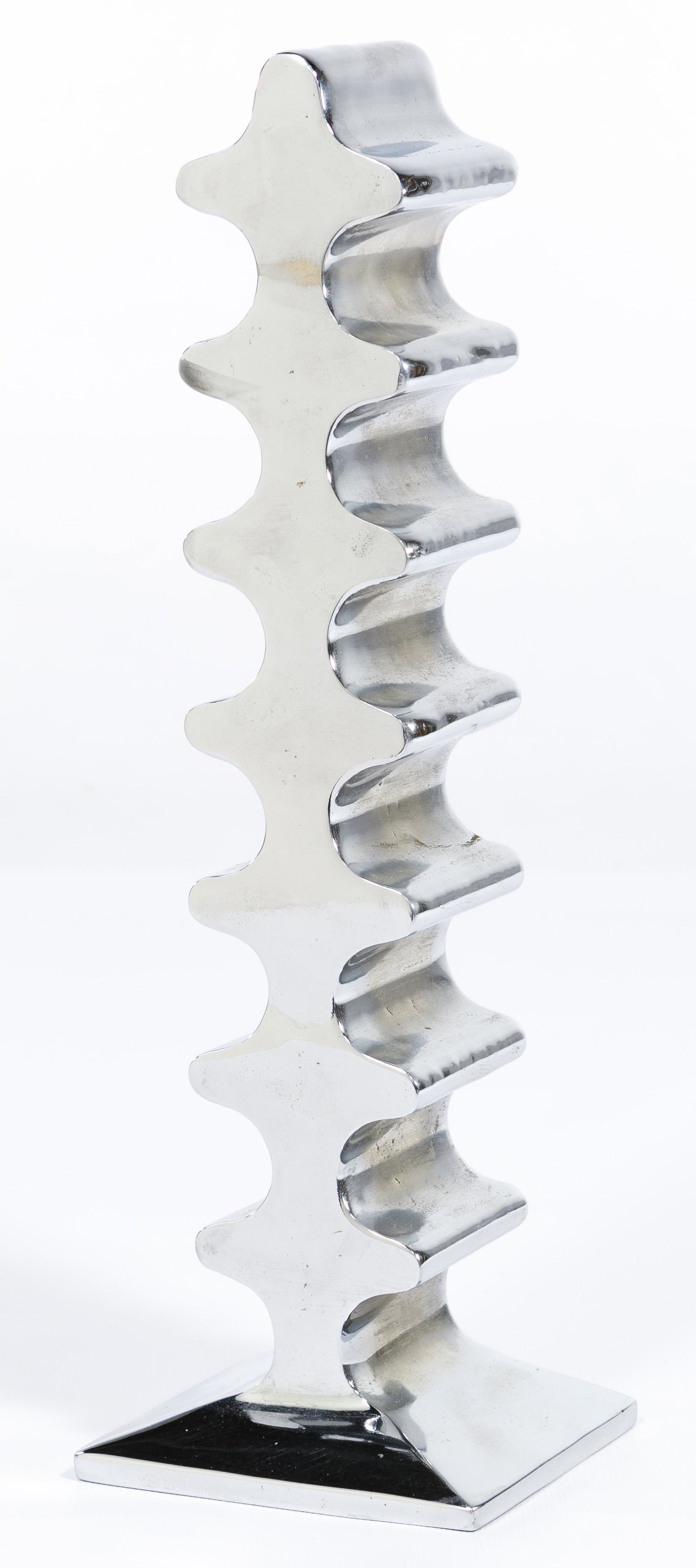 Edgar Tafur (Latin American, b.1929) Chrome Over Bronze: Edgar Tafur (Latin American, b.1929) Chrome Over Bronze Sculpture Undated, signed on side near bottom, abstract sculpture Condition: Very Good, no damage noted; overall light wear consistent with norm