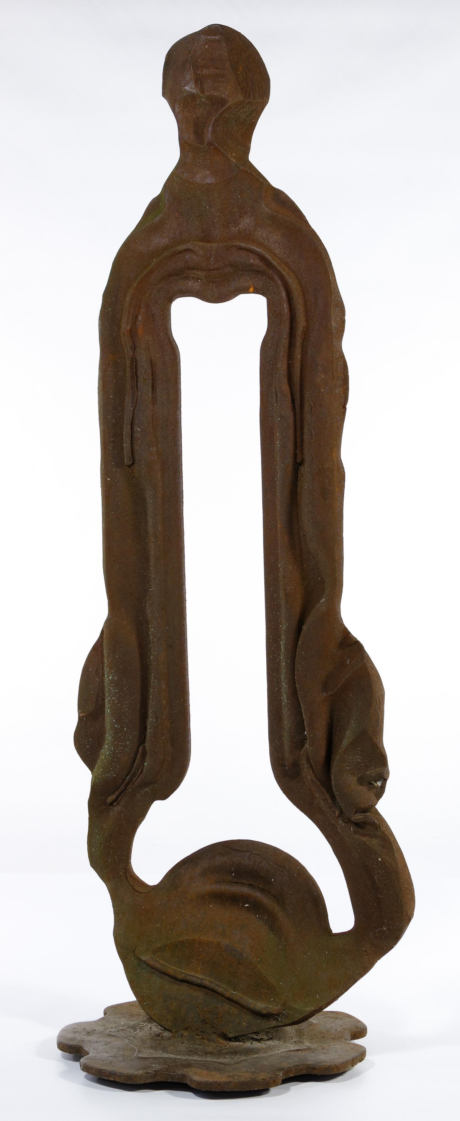 (Attributed to) Brian Garrick (American, 1950-1990) Iro: (Attributed to) Brian Garrick (American, 1950-1990) Iron Sculpture Undated, unsigned, abstract form Condition: Good, light wear, rust Height: 35 inches, Width: 12 inches, Depth: 10 inches Category: Fi