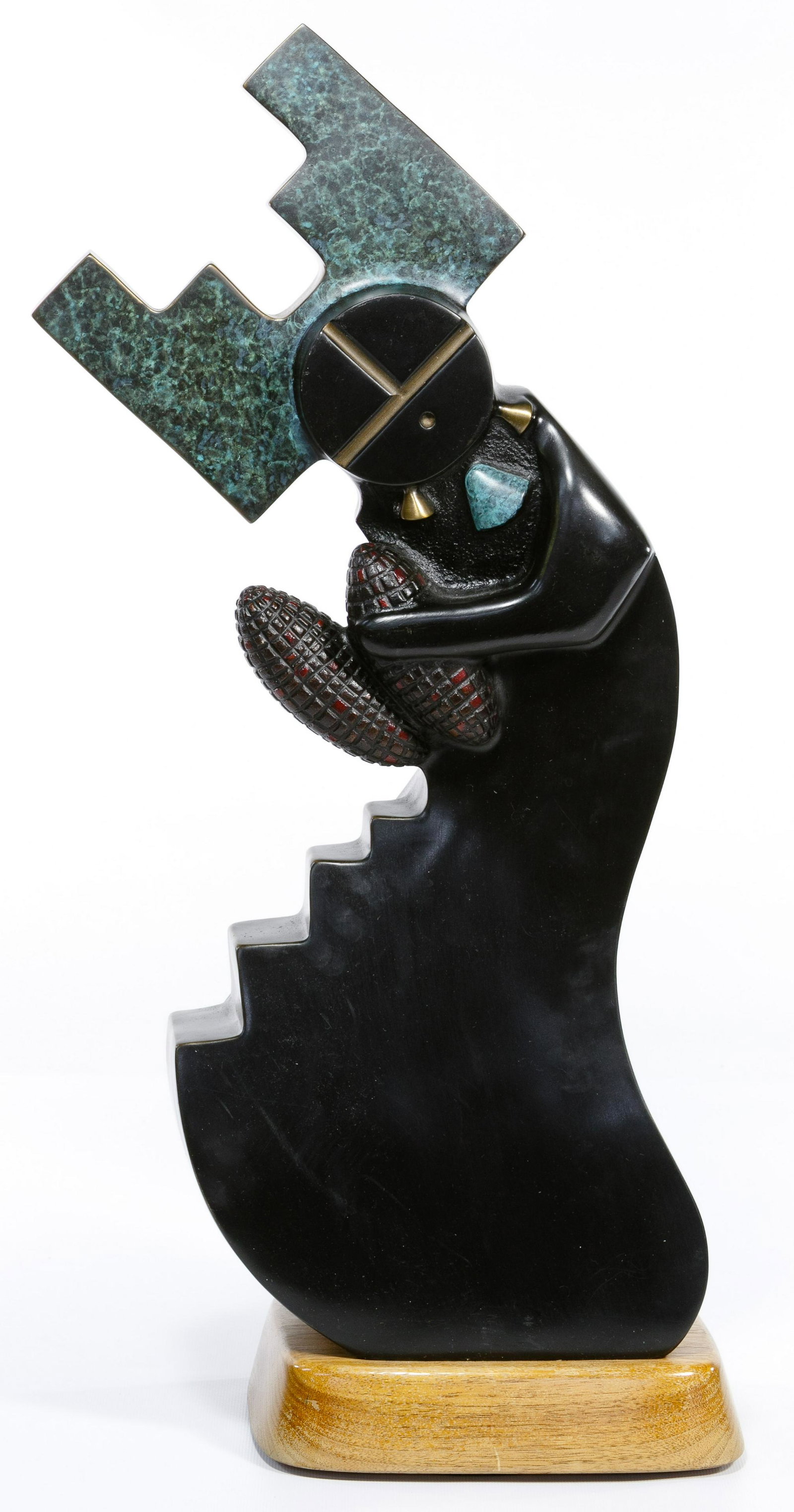 Upton 'Greyshoes' Ethelbah, Jr. (Apache / Santa Clara: Upton 'Greyshoes' Ethelbah, Jr. (Apache / Santa Clara Pueblo) 'Song of the Corn Dance' Bronze Sculpture 1999, signed, dated and numbered 'Greyshoes #2/20' along bottom back, depicting a female figure 