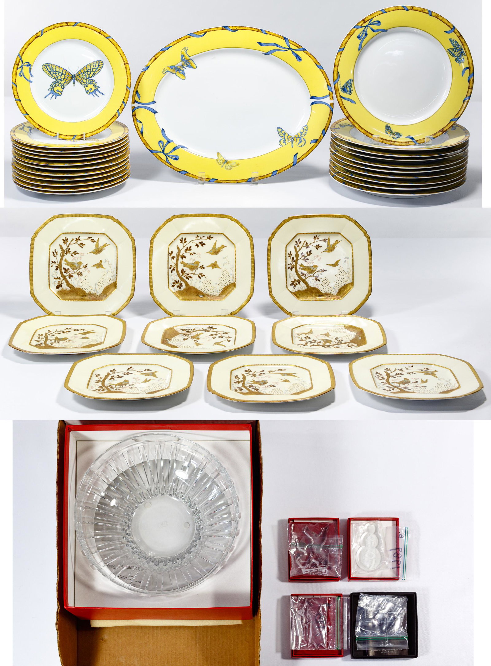 Lynn Chase and Baccarat Crystal Assortment: Lynn Chase and Baccarat Crystal Assortment Thirty-seven items including Baccarat ornaments depicting a snowman, a shooting star and a cupid having inscriptions 'Noel 1989', 'Noel 1993' and 'Noel 1995'