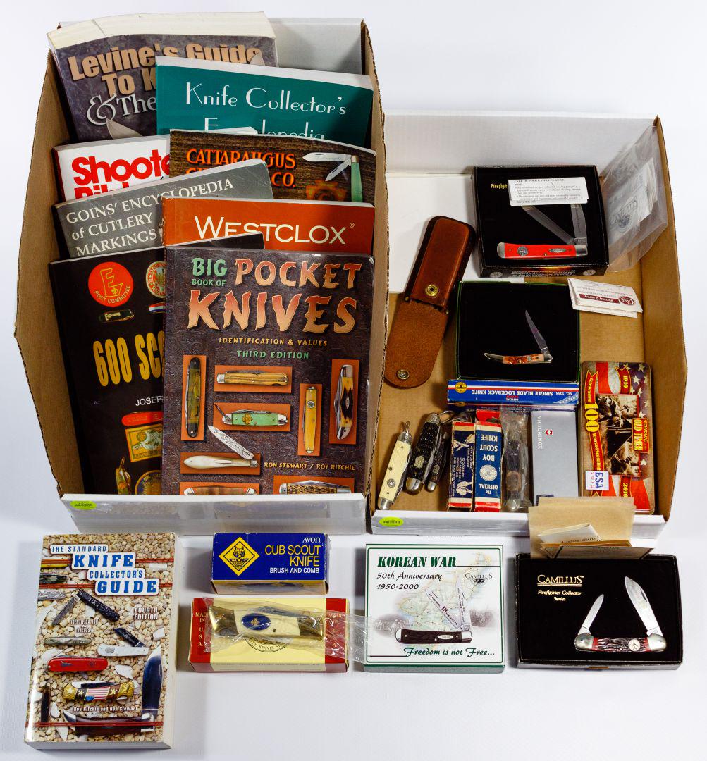 Boy Scout Knife Assortment: Boy Scout Knife Assortment Fourteen knives including two Ulster #1996 four-blade Official Boy Scout knives and two Imperial #1996 four-blade Official Boy Scout knives accompanied by two original boxes