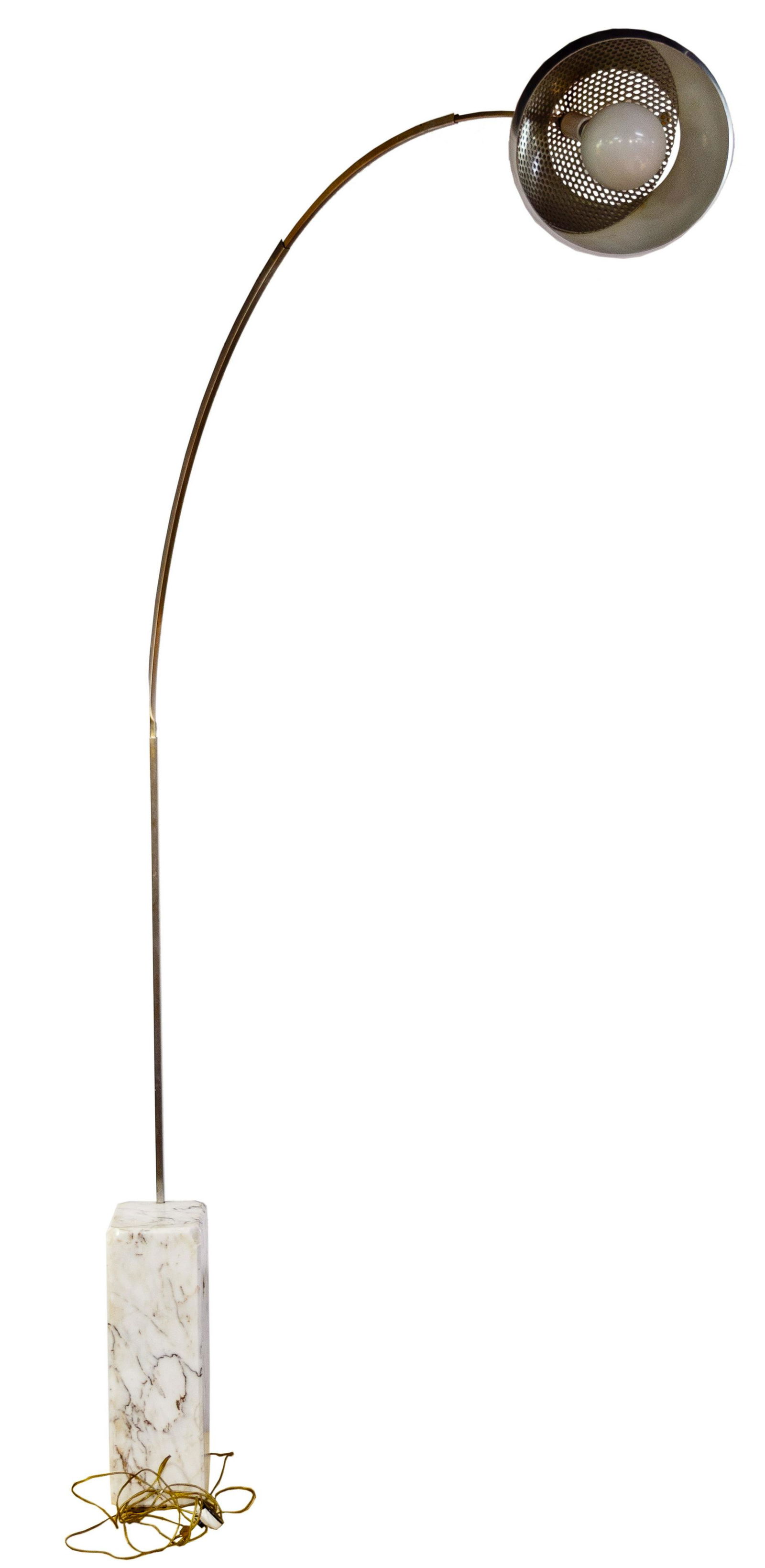 Pier & Achille Castiglioni Chrome: Pier & Achille Castiglioni Chrome 'Flos Arco' Floor Lamp c.1962, Italian, marble stand and stainless steel construction; provenance: Chicago, Illinois estate Condition: Good, overall light wear consis