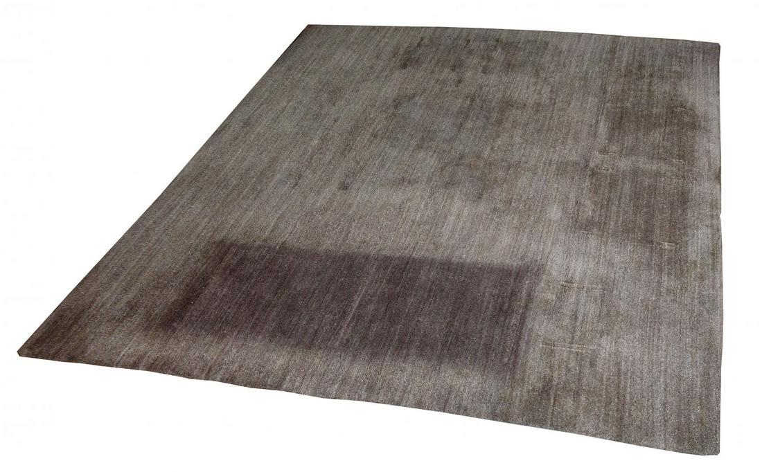 West German Shag Wool Area Rug: West German Shag Wool Area Rug c.1975, having neutral design in shades of greys, white and tans creating a striped appearance, original tag on back stating 'Made in West Germany'; provenance: John Han