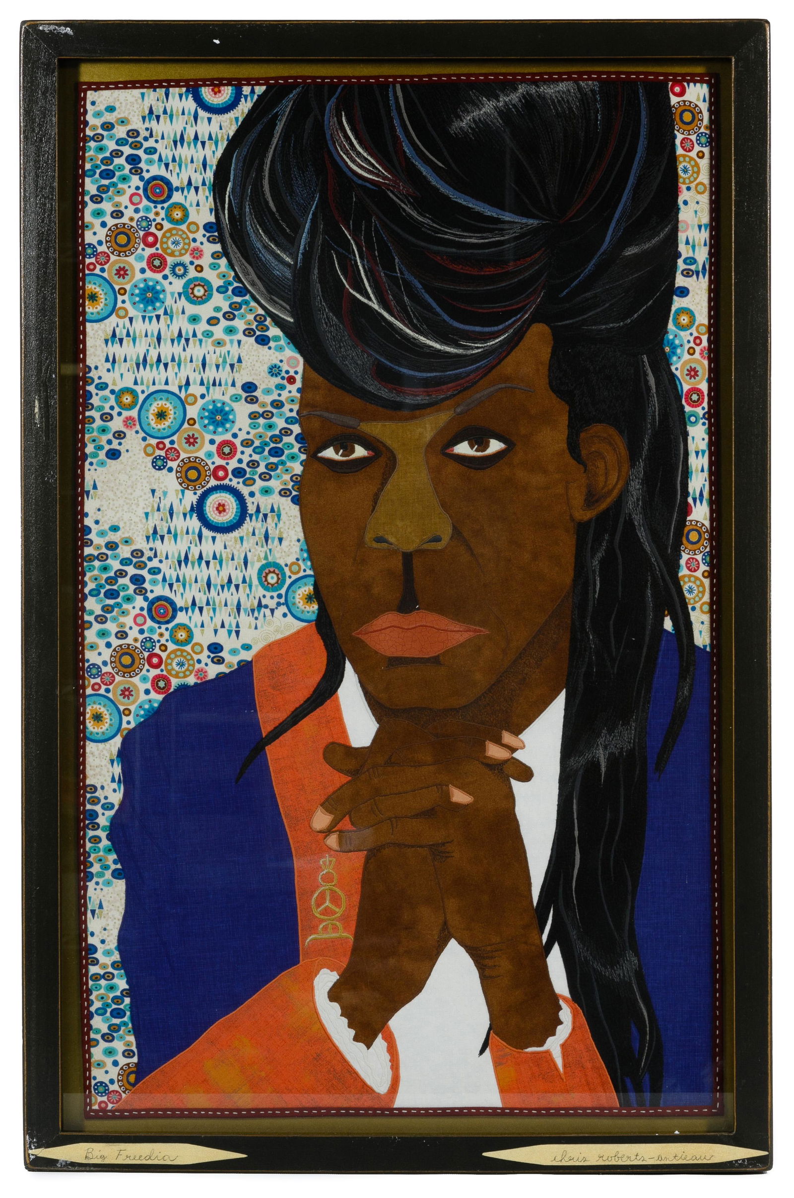 Chris Roberts-Antieau (American, b.1950): Chris Roberts-Antieau (American, b.1950) 'Big Freedia' Tapestry 2016, signed on frame lower right, depicting musician Big Freedia in appliqued and embroidered fabric, mounted floating in artist wood f