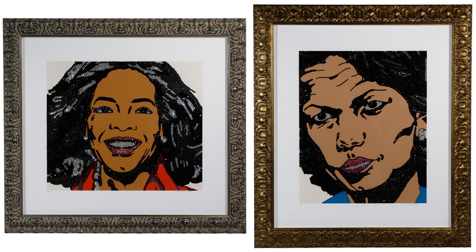 Mickalene Thomas (American, b.1971): Mickalene Thomas (American, b.1971) 'When Ends Meet' Serigraphs 2007, each dated and signed lower right, #7/20 lower left, depicting Oprah and Condoleezza Rice from 'When Ends Meet', color serigraphs