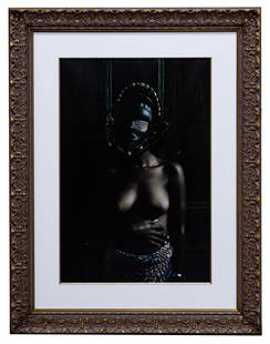 Leonce Raphael Agbodjelou (Beninese, b.1965): Leonce Raphael Agbodjelou (Beninese, b.1965) 'Demoiselles de Porto-Novo' Series C-Print 2012, unsigned, depicting a semi-nude woman wearing an African mask, matted in a gold tone frame under glass, #7