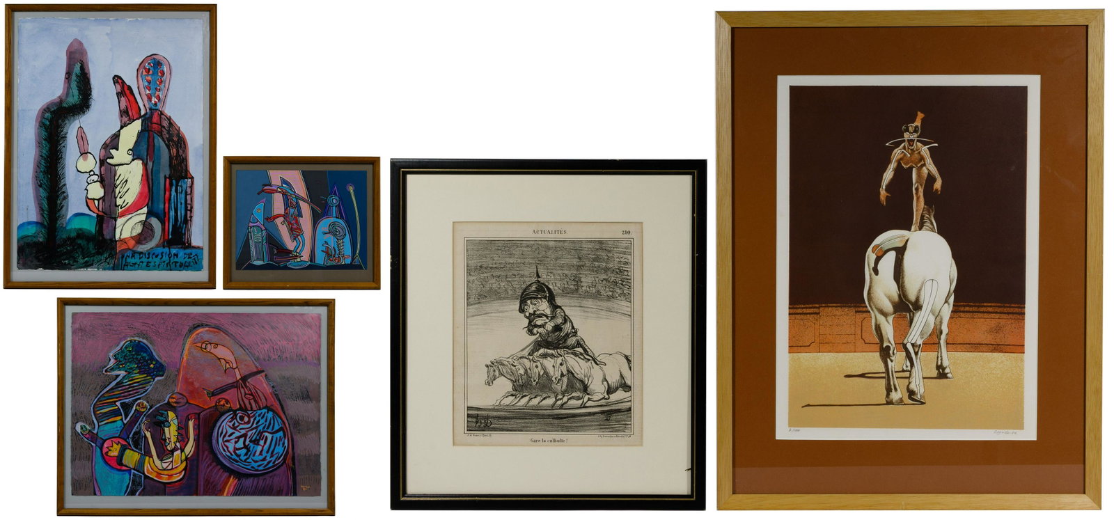 Mario Murua (Chilean, b.1952) Mixed Media Works on: Mario Murua (Chilean, b.1952) Mixed Media Works on Paper (5) paintings by Mario Murua, most dated 1987, signed lower left or right, all abstract compositions, all housed in wood frames under glass; to