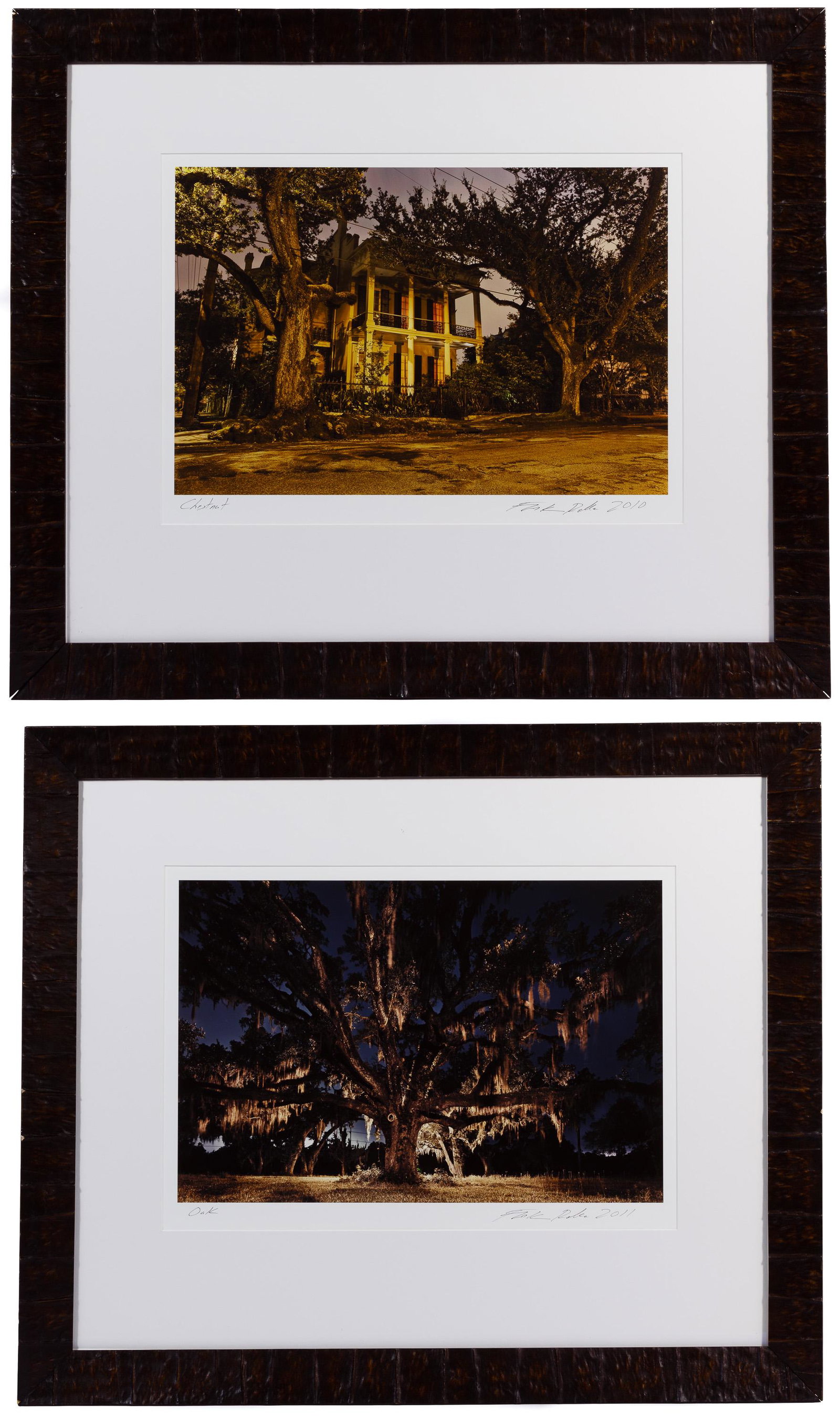 Frank Relle (American, b.1976): Frank Relle (American, b.1976) 'Chestnut' and 'Oak' Photographs 2010, signed and dated lower right, depicting a large balcony yellow house flanked by large trees, 2011, signed and dated lower right, d