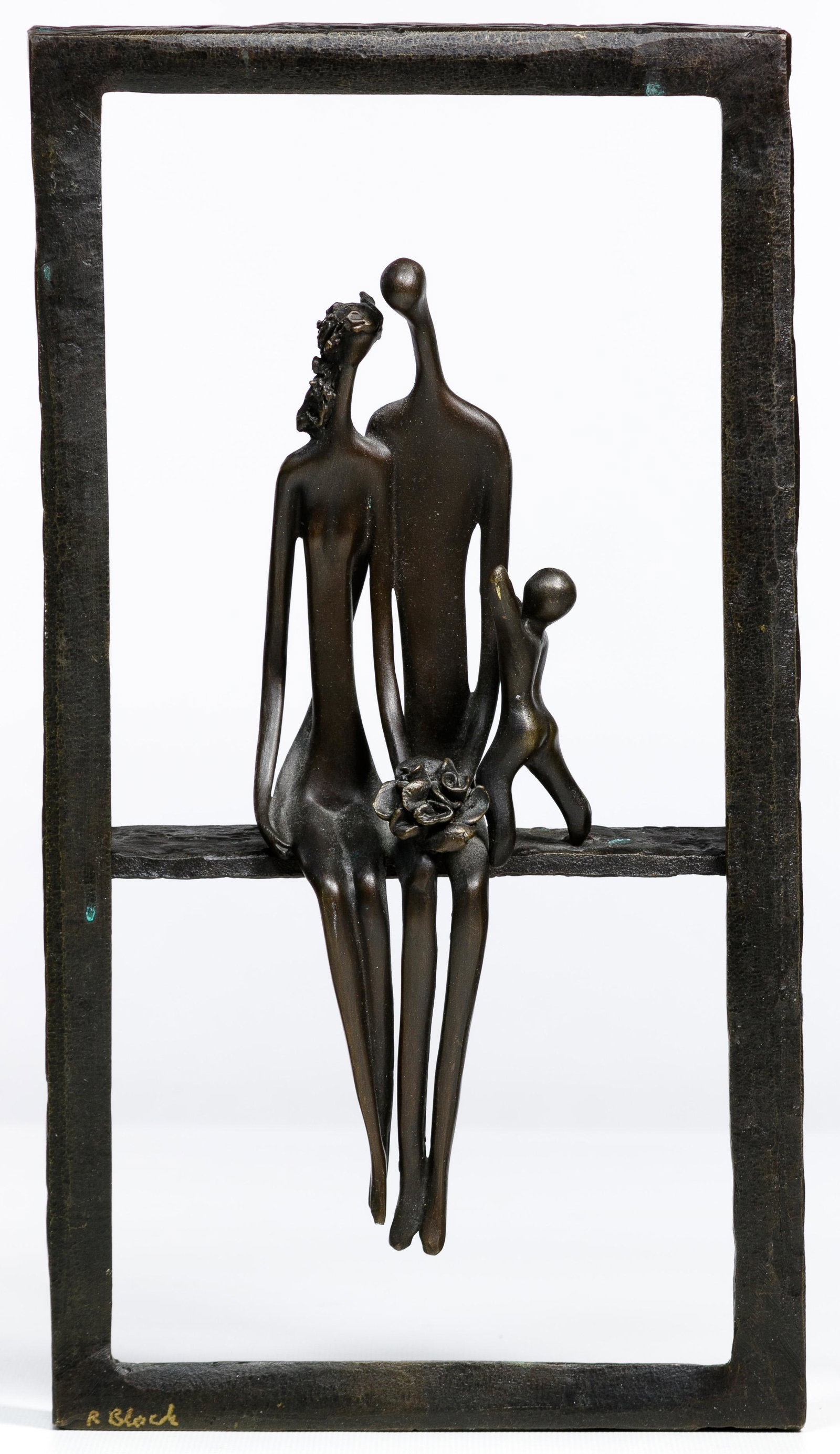 Ruth Bloch (Israeli, b.1951) Bronze Wall Hanging: Ruth Bloch (Israeli, b.1951) Bronze Wall Hanging Undated, signed lower left on frame, #1/1, depicting a couple with child and flowers Condition: Very Good, light wear throughout Height: 13 3/4 inches,