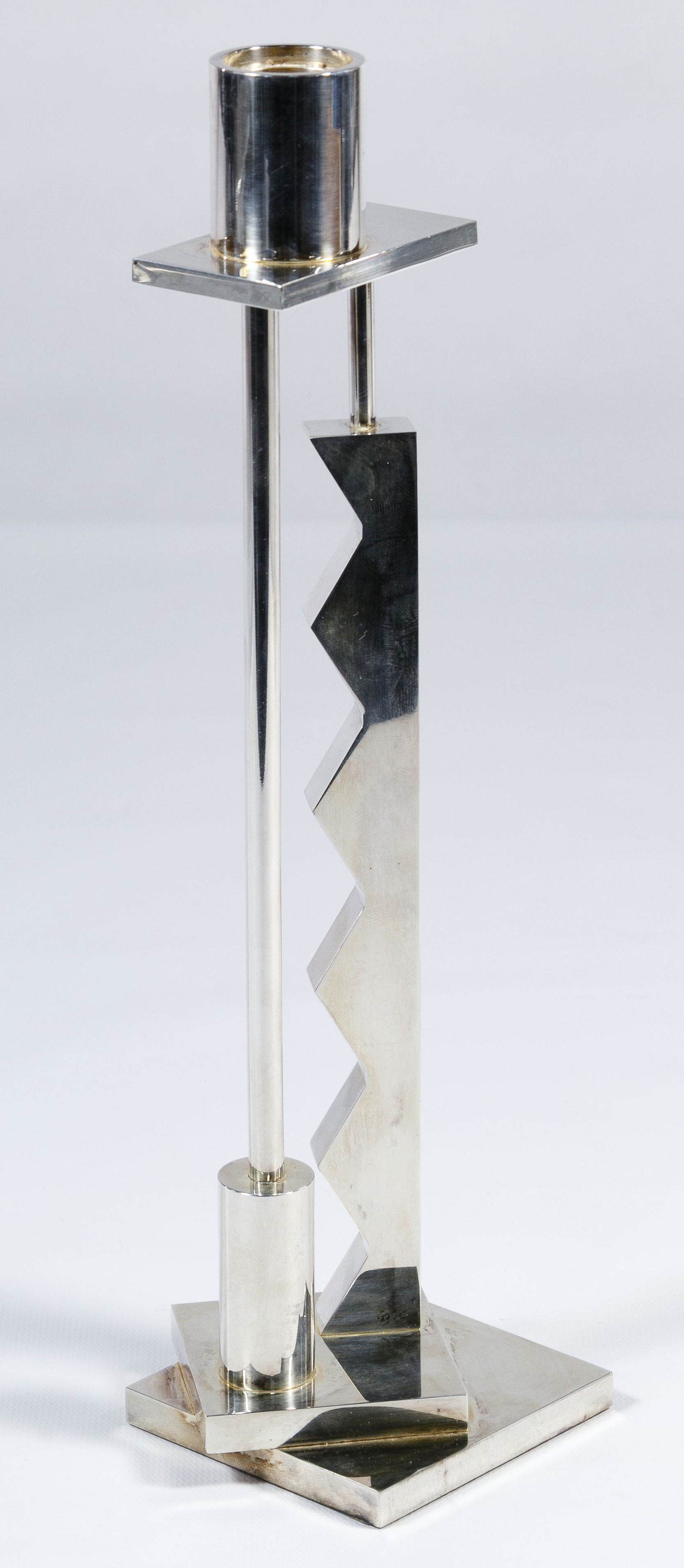 Ettore Sottsass for Swid Powell Candlestick: Ettore Sottsass for Swid Powell Candlestick 1985, 'Silvershade' silver plate stamped 'Swid Powell' and signed 'E. Sottsass', also 'Silver Plated / Made in Italy' Condition: Very Good, polish wear and