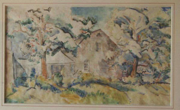 Fiske Boyd (American 1895 - 1975) landscape w: Fiske Boyd (American 1895 - 1975) landscape with house framed watercolor. ca. 1931 DIMENSIONS: image 6 x 10 CONDITION: Good Condition ESTIMATE: $100-$200 uest.
