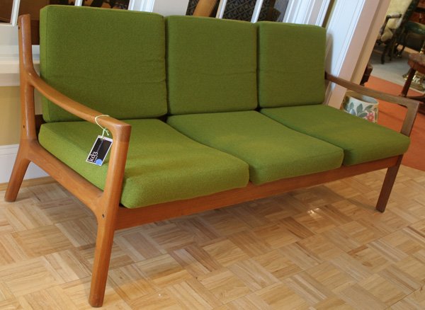 Teak sofa, Ole Wanscher for France & Sons, Ci: Ole Wanscher for France & Sons, Circa 1954, Teak sofa, Original Condition, 27h x 25d x 71.75 long. ca. 1954 DIMENSIONS: 27H x 25d x 71 3/4W CONDITION: Good Condition ESTIMATE: $500-$800 uest.