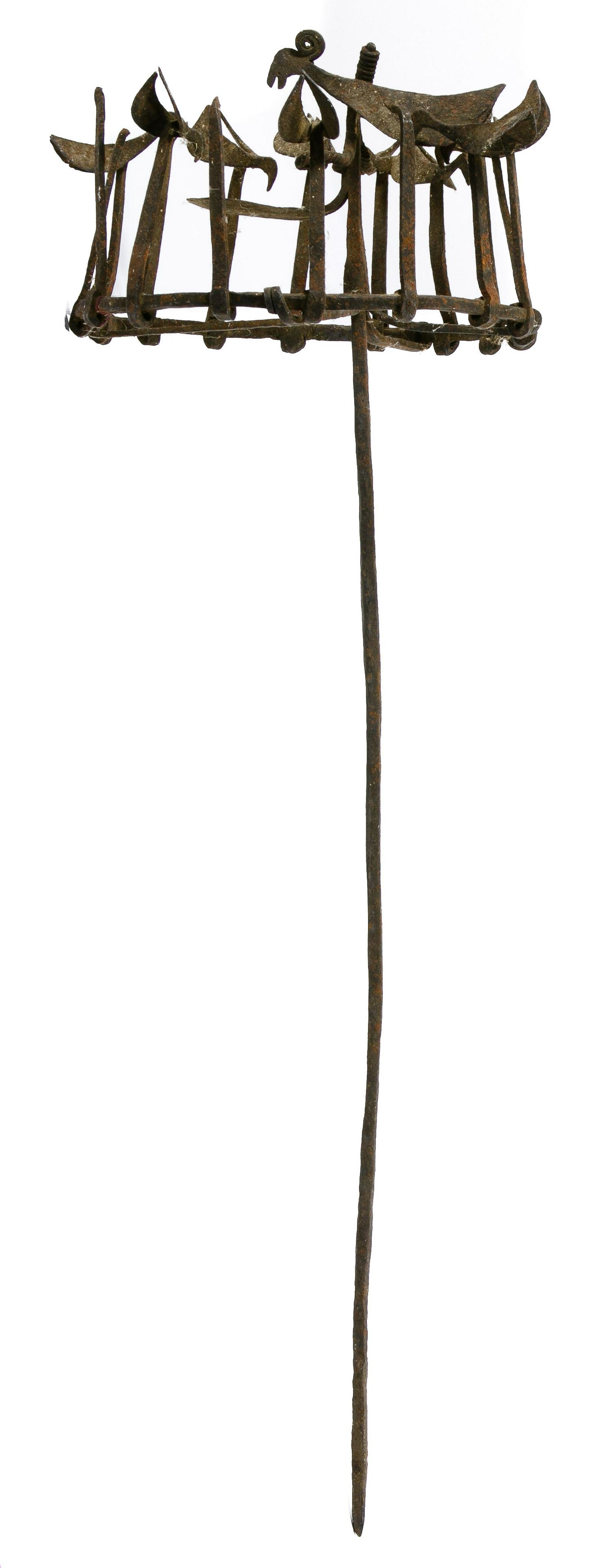 African Nigerian Yoruba Herbalist Metal Staff: African Nigerian Yoruba Herbalist Metal Staff Depicting fowl encircling a larger bird having shaft Property from: a Dixon, Illinois estate Condition: Very Good, overall moderate wear consistent with n
