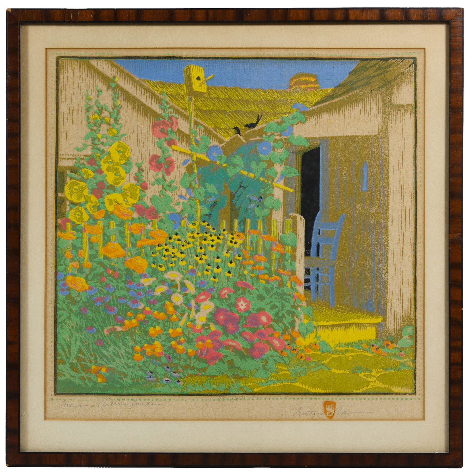 Gustave Baumann (German, 1881-1971) 'Grandma Battin's: Gustave Baumann (German, 1881-1971) 'Grandma Battin's Garden' Woodblock Print 1926, pencil signed lower right, pencil #12/120 bottom center, artist hand-in-heart inkstamp in lower right corner, depict