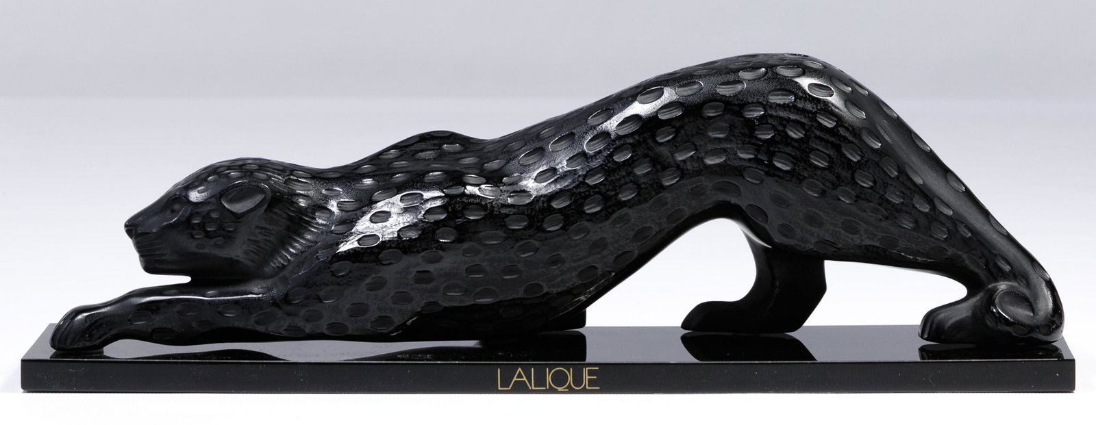 Lalique Crystal 'Zeila' Black Panther Figurine: Lalique Crystal 'Zeila' Black Panther Figurine Approaching for attack on a removable black base with gold lettering, signed on underside of figure Condition: Very Good, light wear; no chips or cracks 