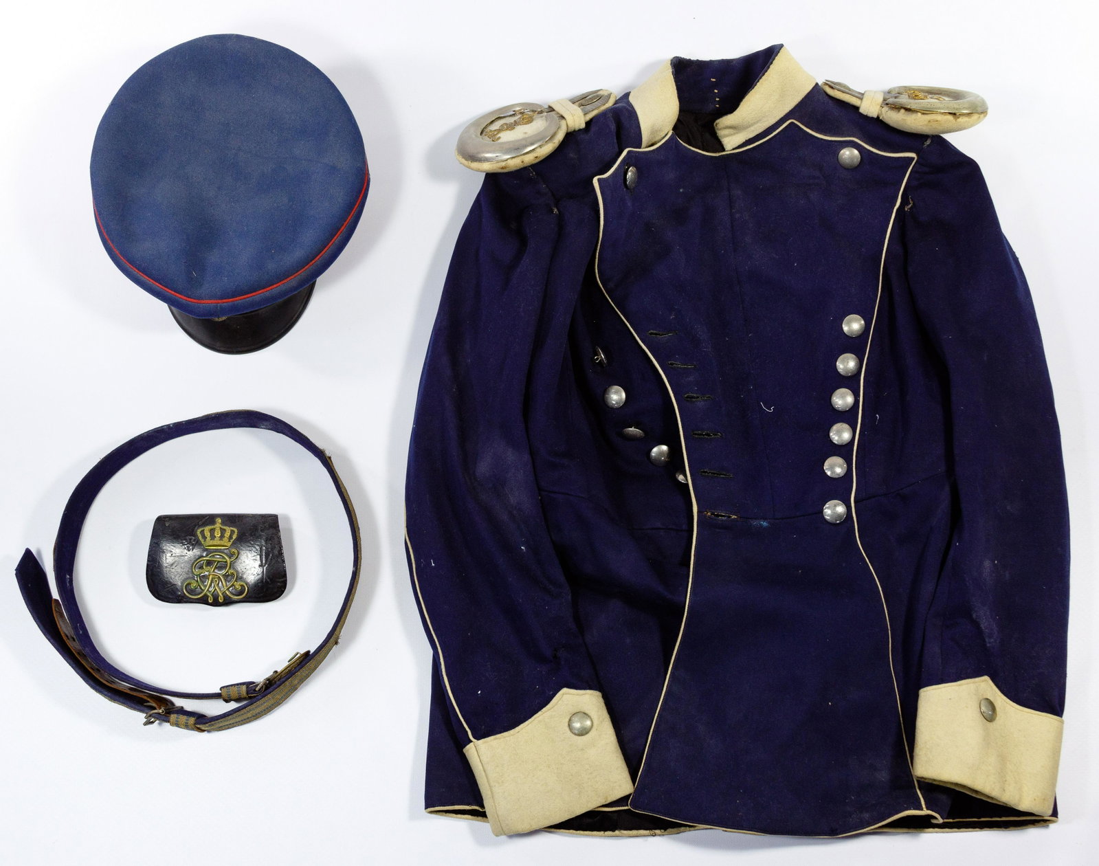 World War I German Imperial Uniform Assortment: World War I German Imperial Uniform Assortment Including tunic, visor cap, belt and cartridge case Property from: the collection of Louis Rossi, Downers Grove, Illinois Condition: Good, overall modera