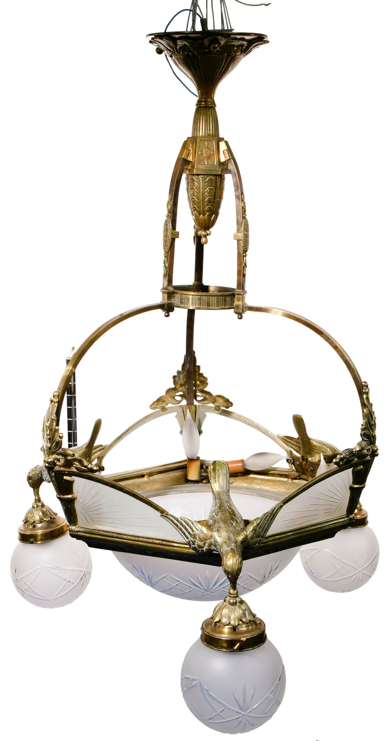 Art Deco Brass and Frosted Glass Chandelier (1 of 1)