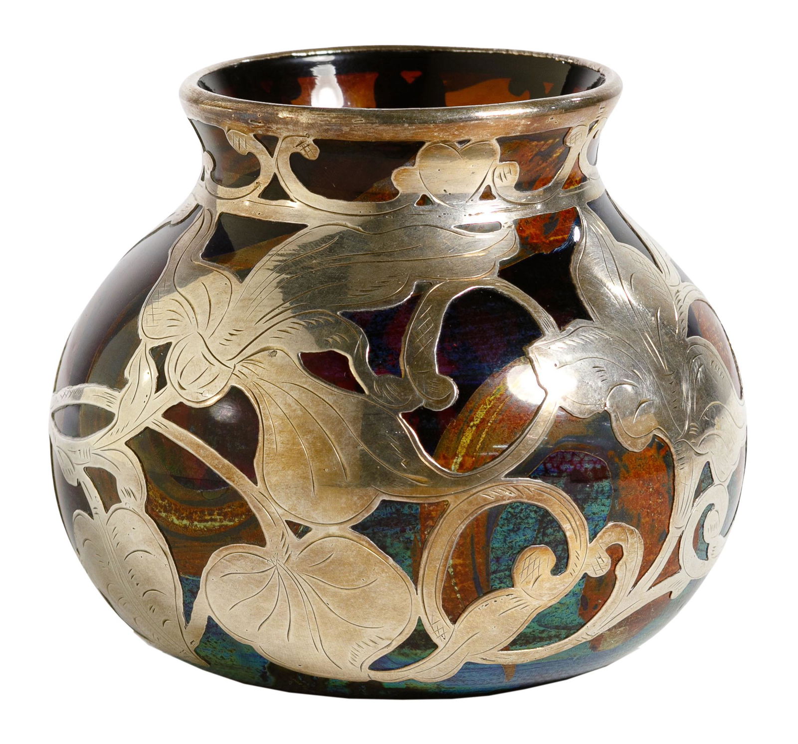 Amberina Glass Vase with Fine Silver Overlay (1 of 6)