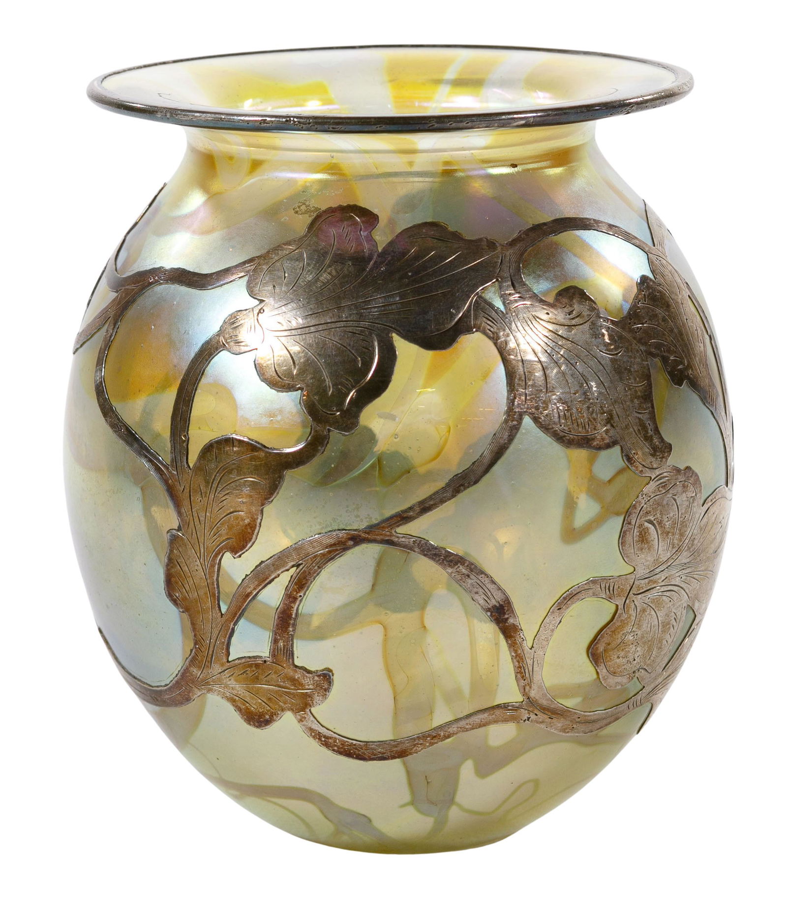 Art Glass Vase with Fine Silver Overlay (1 of 6)