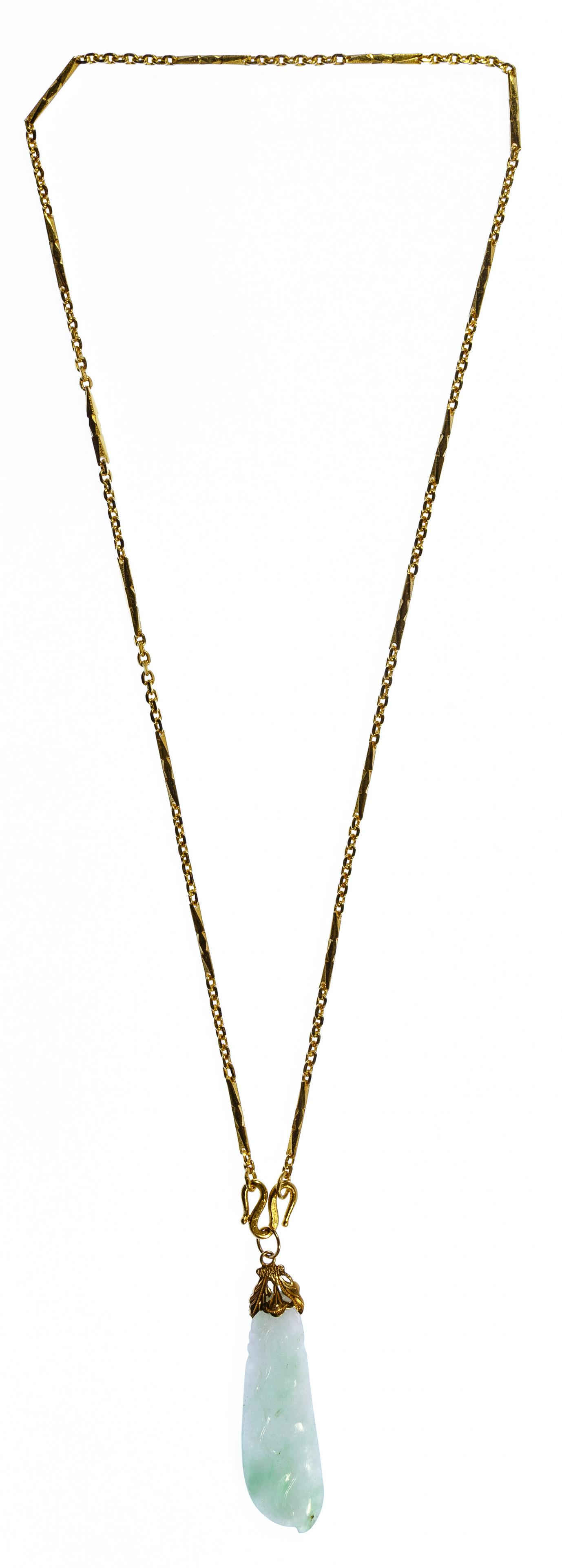 22k Yellow Gold and Jadeite Jade Pendant and Necklace (1 of 3)