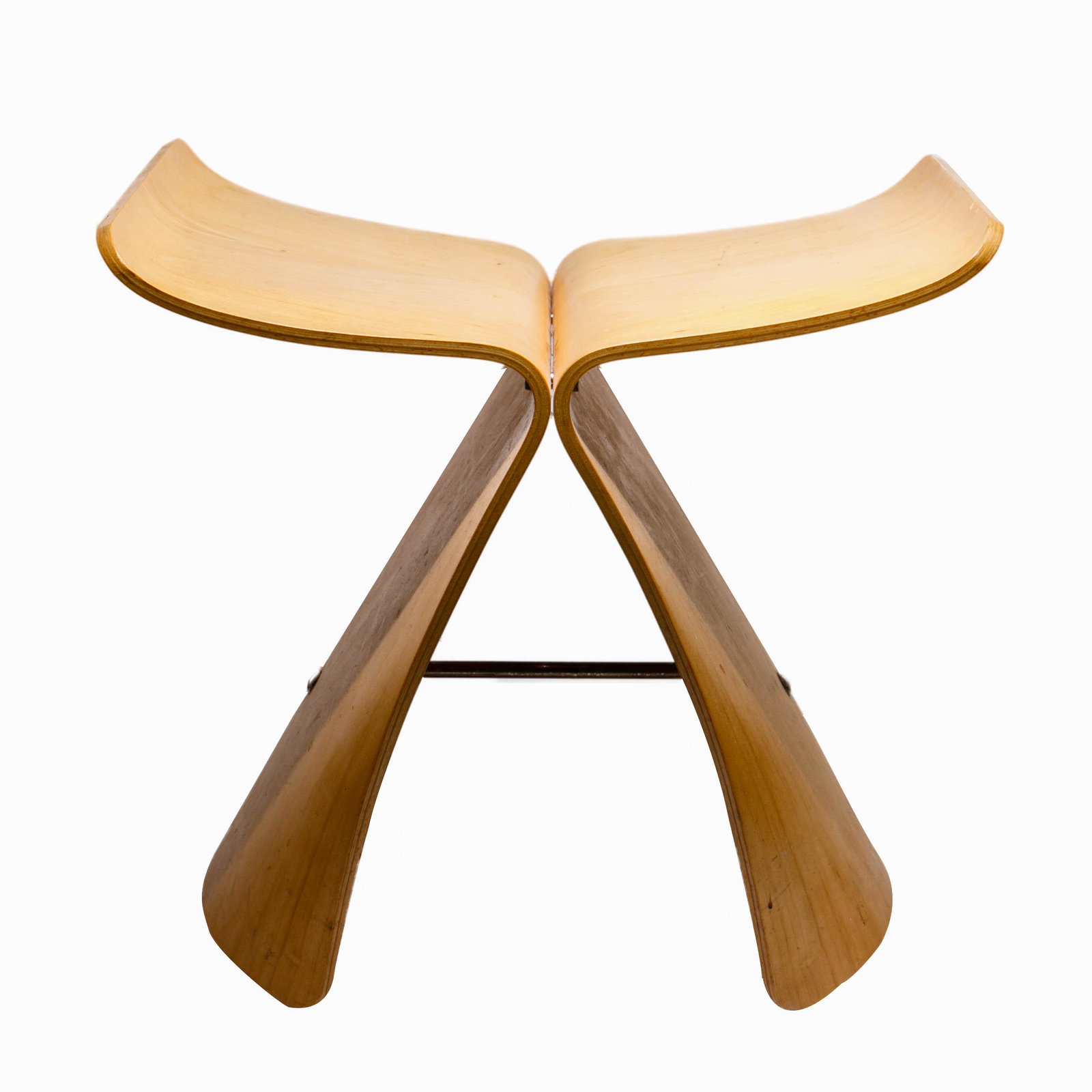 Sori Yanagi (Japanese, 1915-2011) Butterfly Bentwood: Sori Yanagi (Japanese, 1915-2011) Butterfly Bentwood Stool Birchwood stool, embossed maker mark to the underside Height: 15 1/2 inches, Width: 16 3/4 inches, Depth: 12 1/4 inches Condition: Very Good,