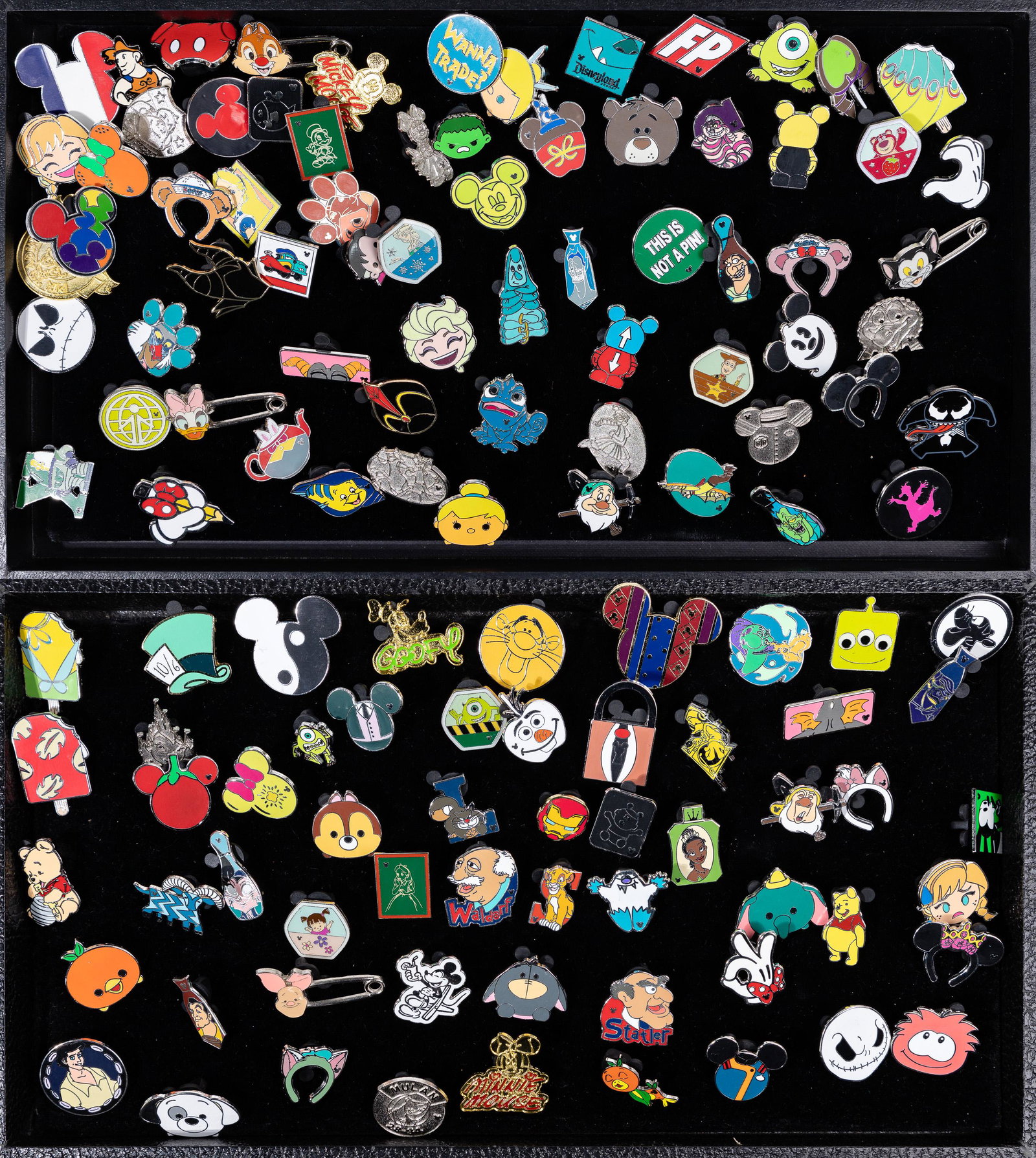 Disney Official Trading Pins: Disney Official Trading Pins Approximately (130) Disney pins including Mickey and Minnie mouse and newer characters Diameter: 1 inches (average) Condition: Very Good to Good, overall light to moderate