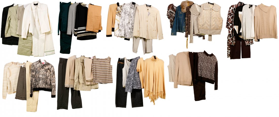 St. John Clothing Assortment: St. John Clothing Assortment Approximately (52) items mostly in the green, tan, brown, white and blue colorways, some from the St. John sport and collection series, many designed by Marie Gray; includ