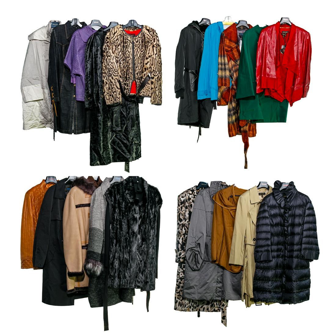 Escada Coat Assortment: Escada Coat Assortment (24) items including styles including trench, winter, jackets, all-weather, belted and wraps in a variety of colors and lengths; featuring a mid-length 'Dufflecoat' suede and la