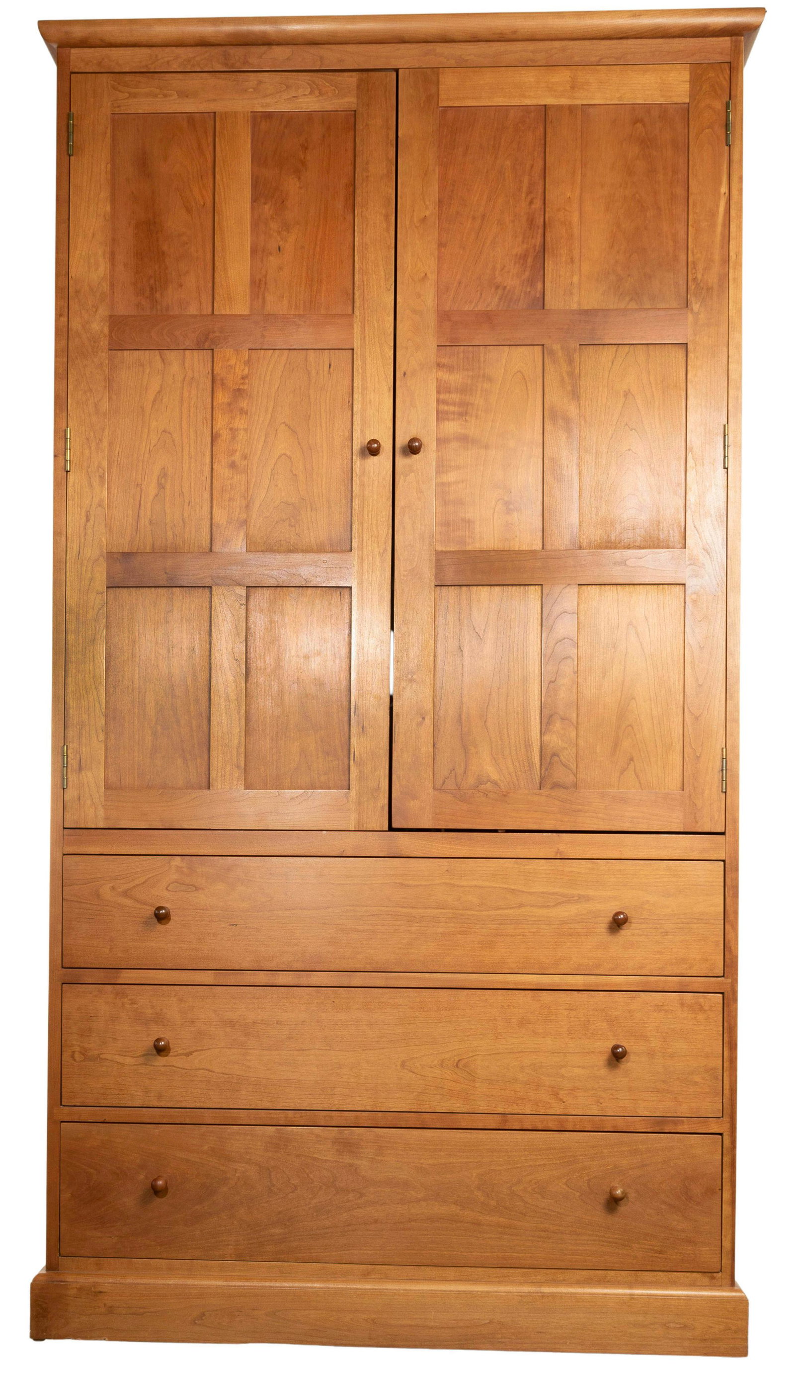 Stickley 'Duanesburg' Cherry Door Chest: Stickley 'Duanesburg' Cherry Door Chest Having (2) doors with interior dividers over (3) full width drawers; maker brand and metal tag on back Property from: a Buffalo Grove, Illinois collector Height