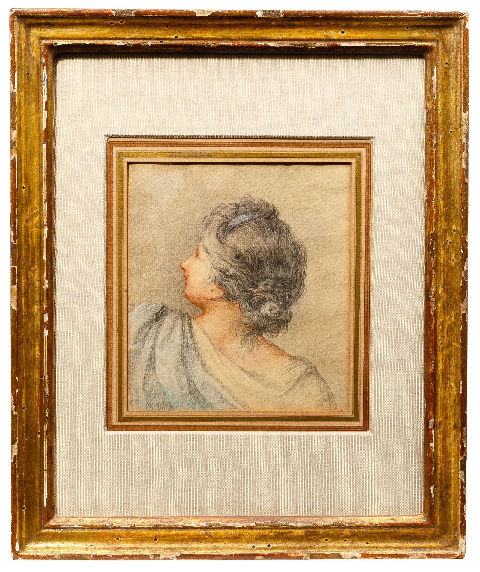 (Attributed to) Giovanni Battista Cipriani (1727-1785): (Attributed to) Giovanni Battista Cipriani (1727-1785) Colored Chalk on Laid Paper Undated, unsigned, showing the head of a female figure in profile from behind, inscription en verso gives attribution