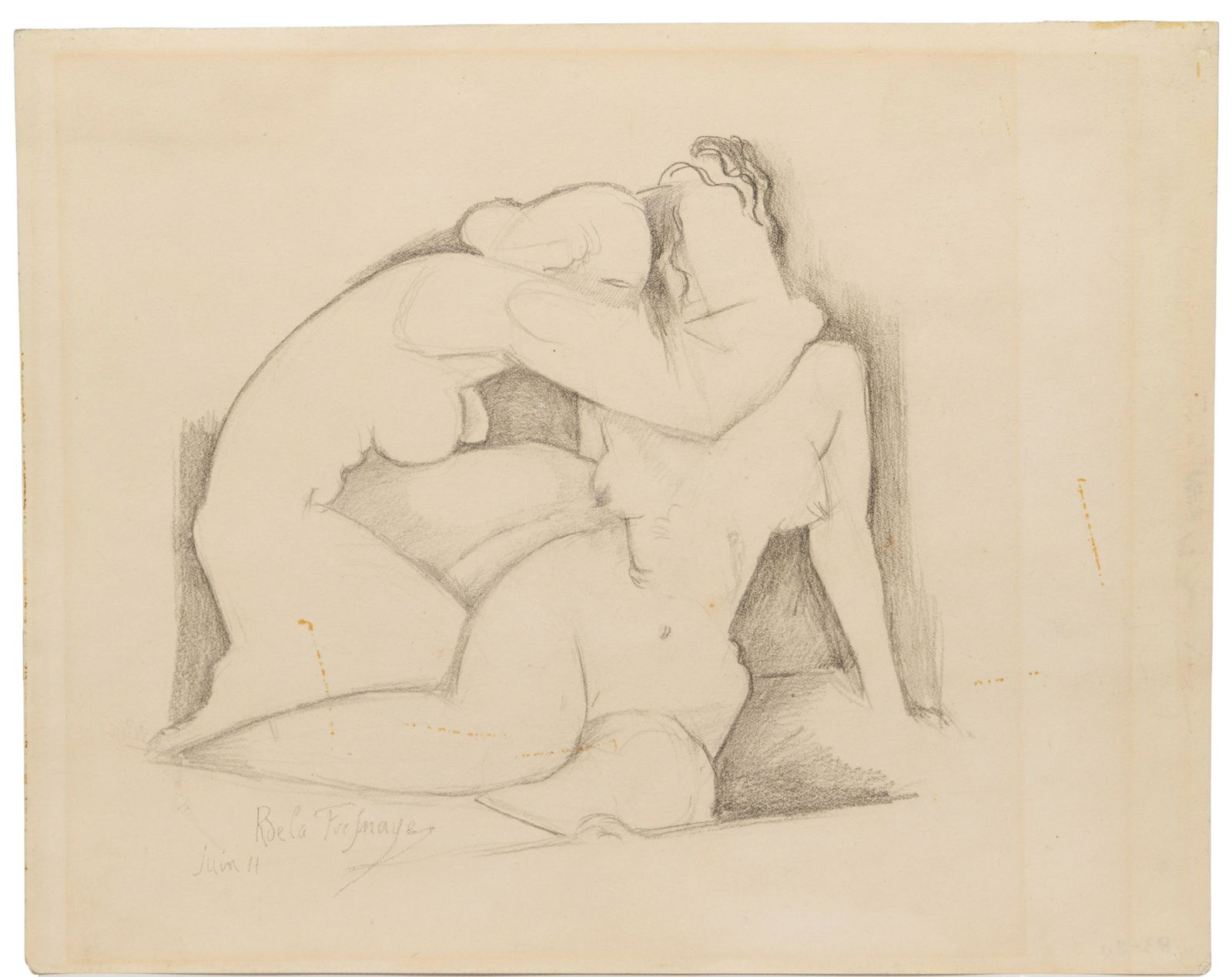 Roger de la Fresnaye (French, 1885-1925) Graphite on: Roger de la Fresnaye (French, 1885-1925) Graphite on Paper 1911, signed lower left, a Cubist-style sketch of two seated female nudes in an embrace, unframed Property from: the Joshua B. Kind Trust. Jo