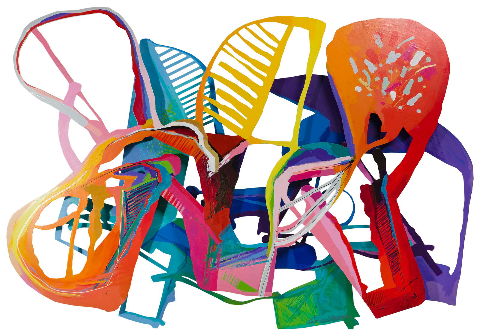 Calman Shemi (Israeli / Argentine, b.1939) 'Blue Fire: Calman Shemi (Israeli / Argentine, b.1939) 'Blue Fire Dance' Relief Wall Sculpture Undated, signed lower center, signed and titled en verso, #4/9, depicting an abstract painted metal image; including