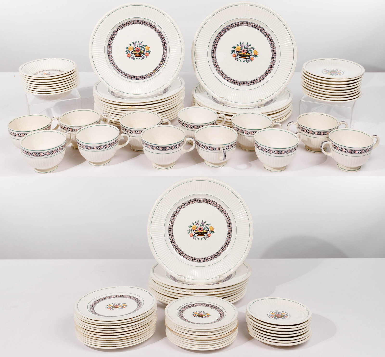 Wedgwood 'Trentham' China Service: Wedgwood 'Trentham' China Service (91) pieces including (16) dinner plates, (12) lunch plates, (13) salad plates, (11) bread and butter plates, (10) cups, (2) broth cups, (18) saucers and (9) berry bo