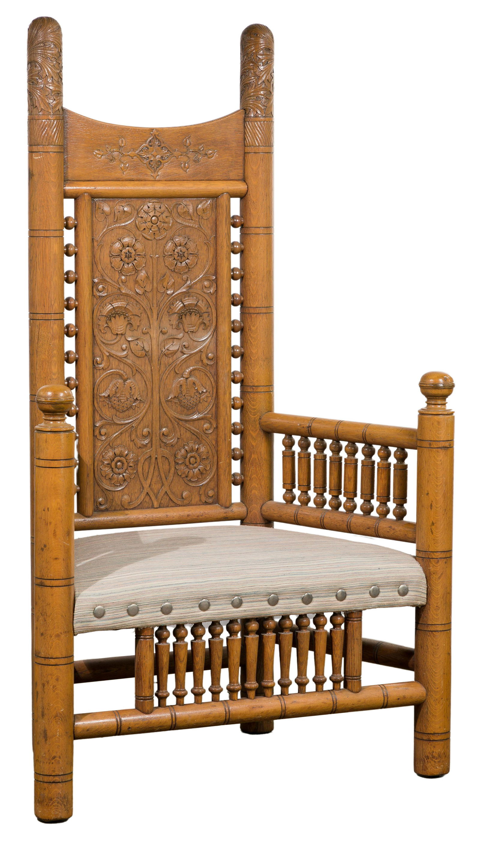 20th Century Artisan Turned and Carved Oak Chair (1 of 4)