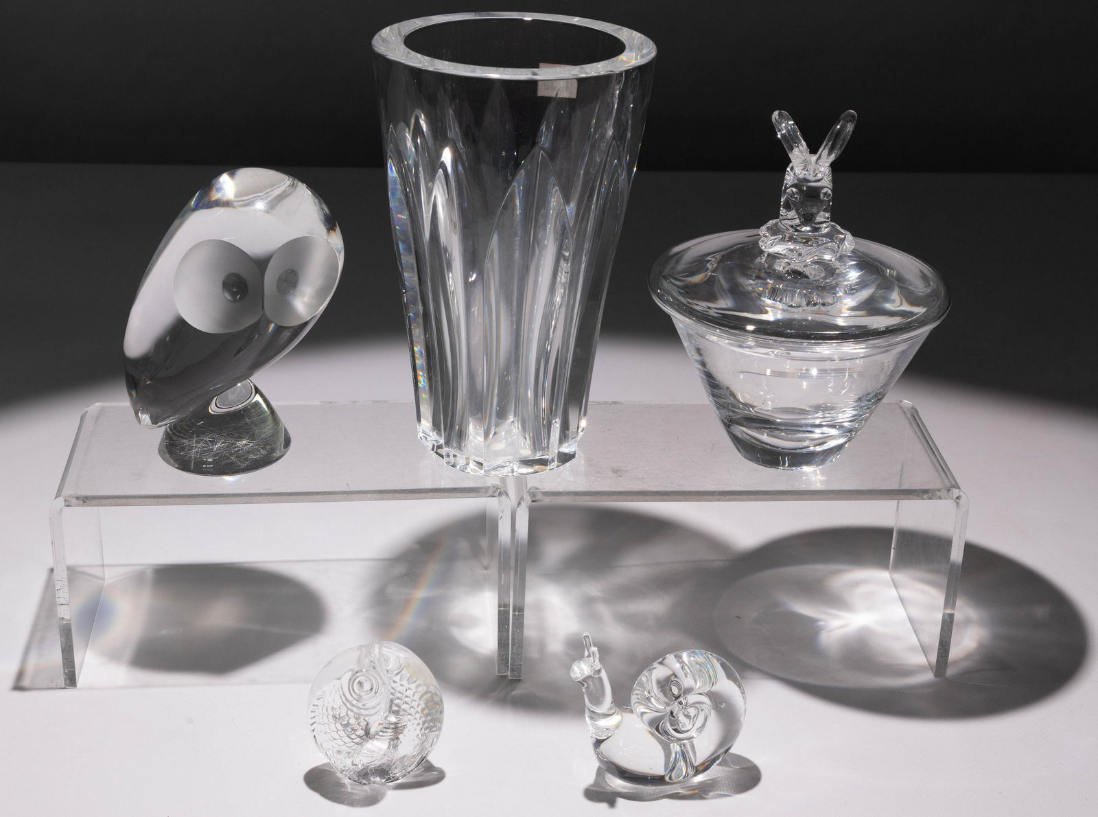 Steuben and Baccarat Crystal Figurine and Vessel (1 of 3)