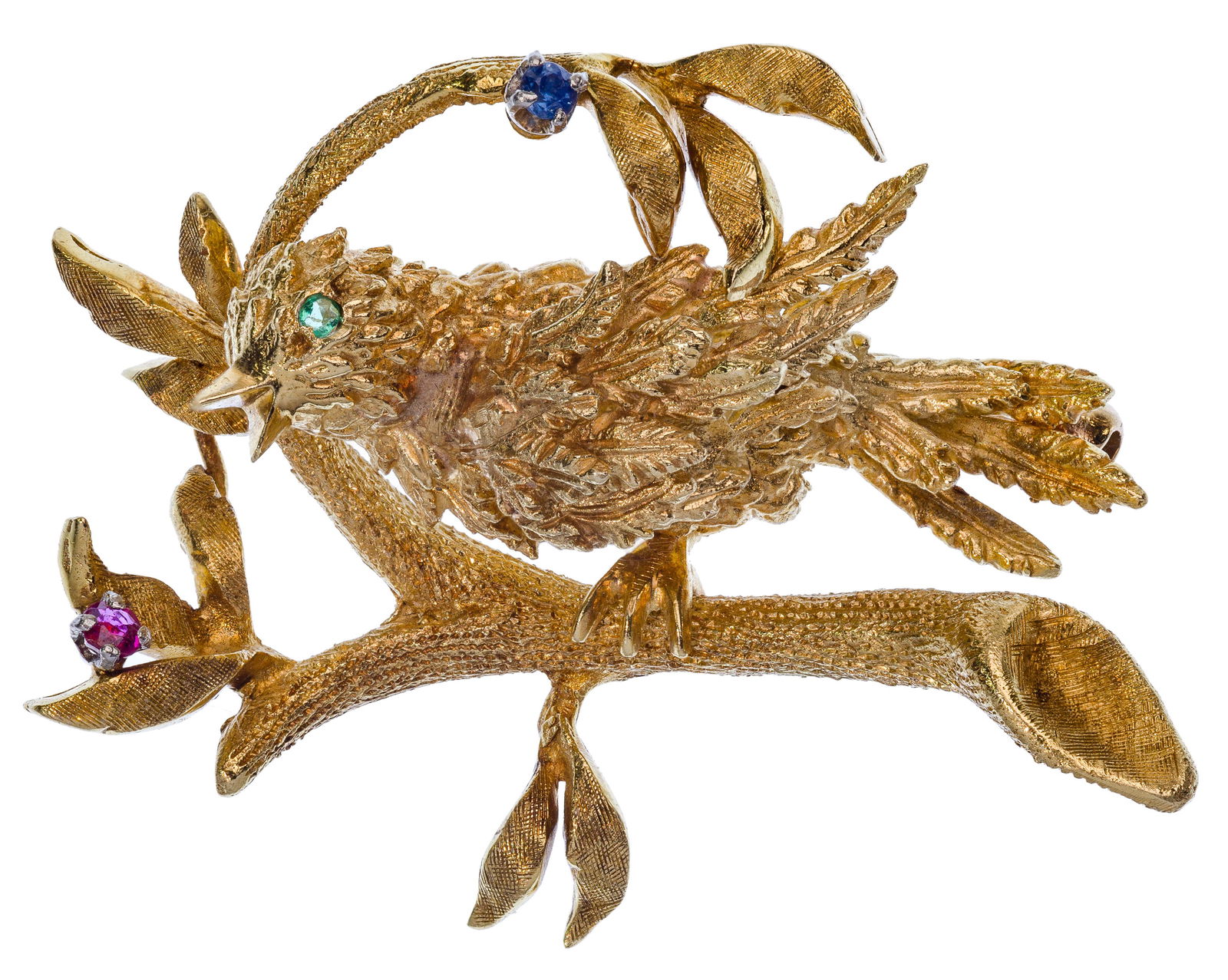 18k Yellow Gold and Gemstone Bird Brooch (1 of 2)